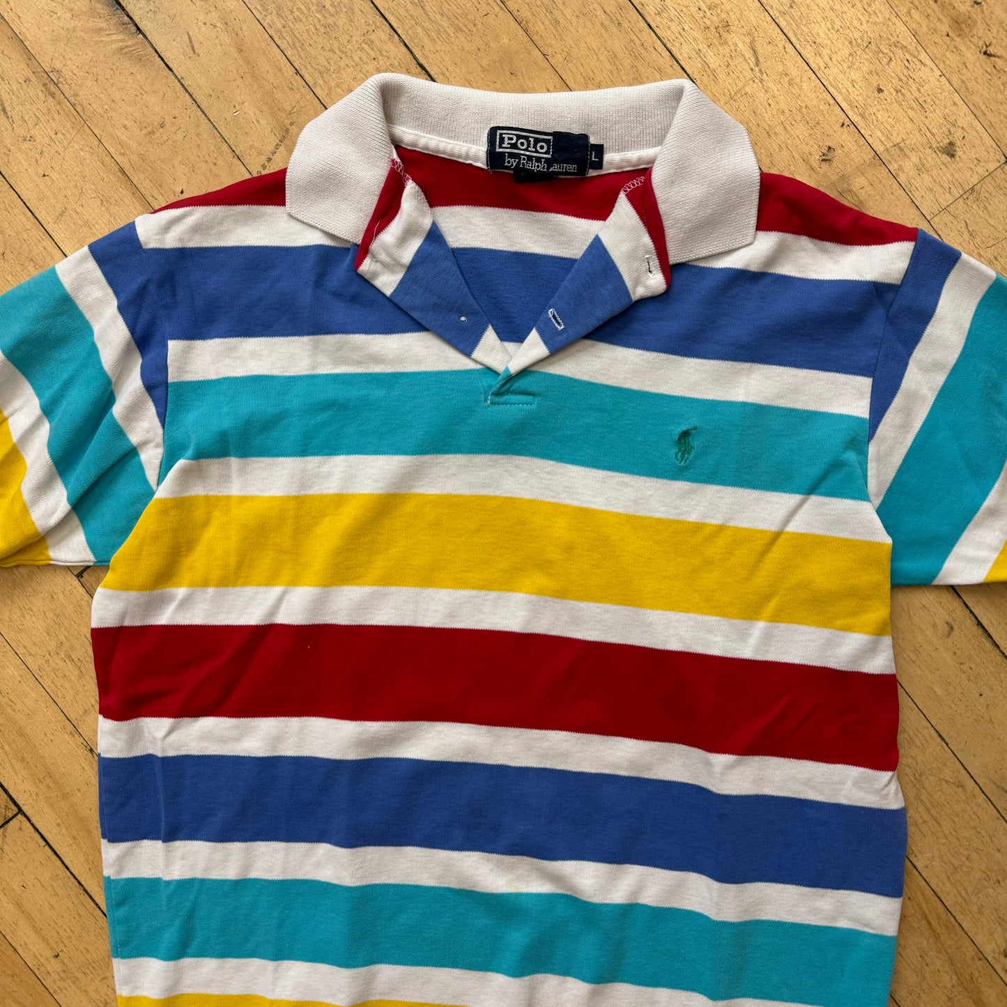 Y2K Striped Polo RL Two Button T-shirt Sz S