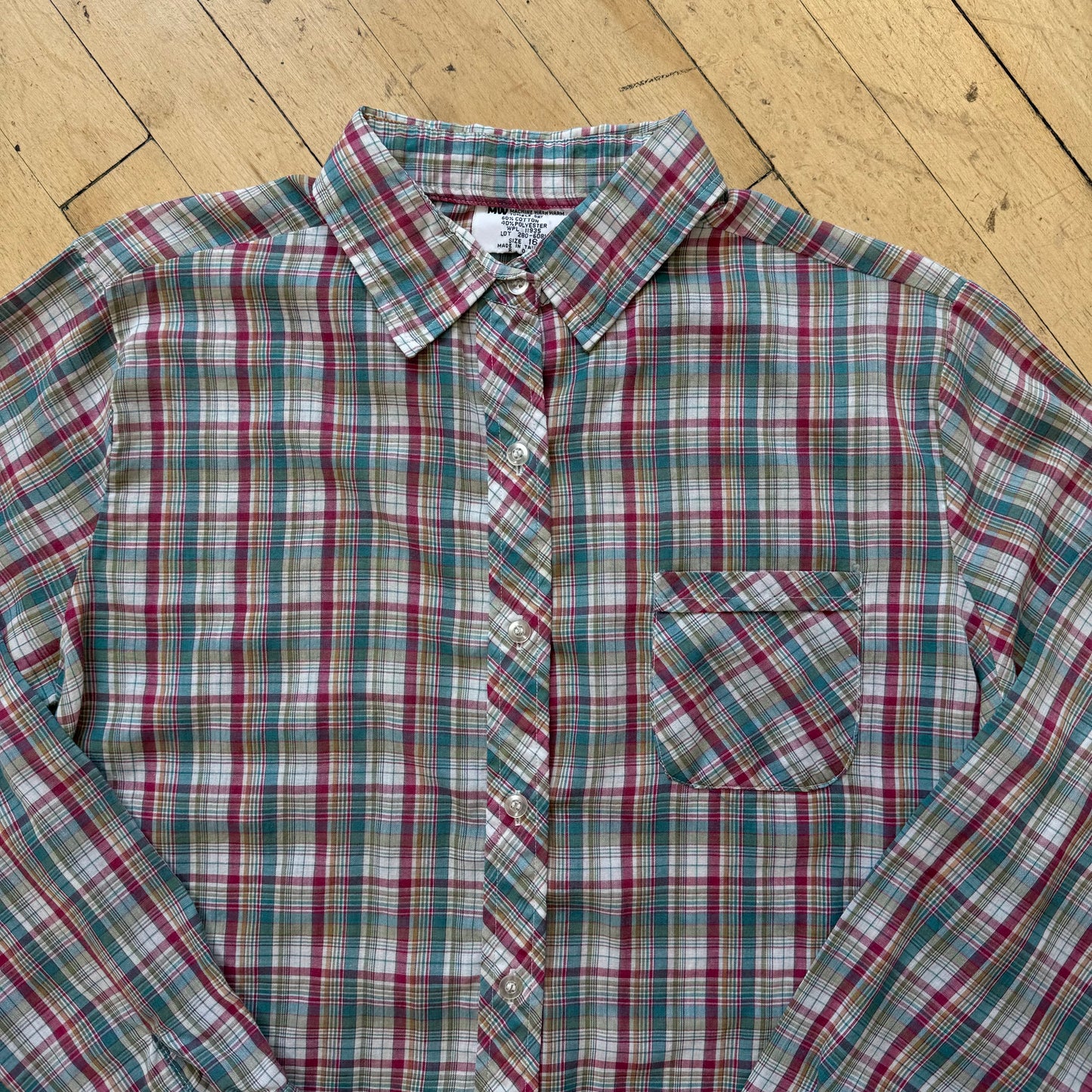 Vintage 70s Plaid Button Up T-shirt Sz M