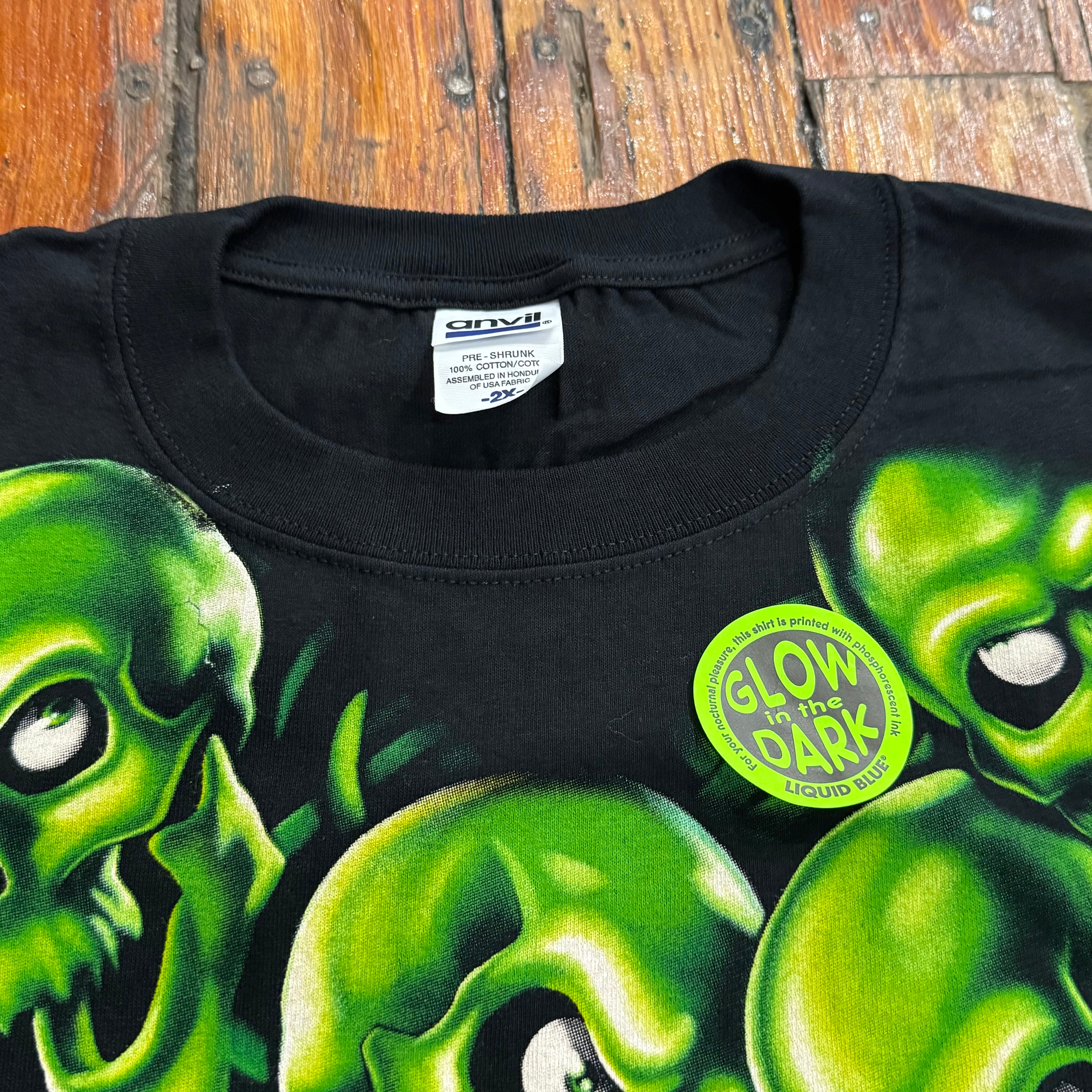 Vintage Liquid Blue Green Skull T-shirt Sz XXL