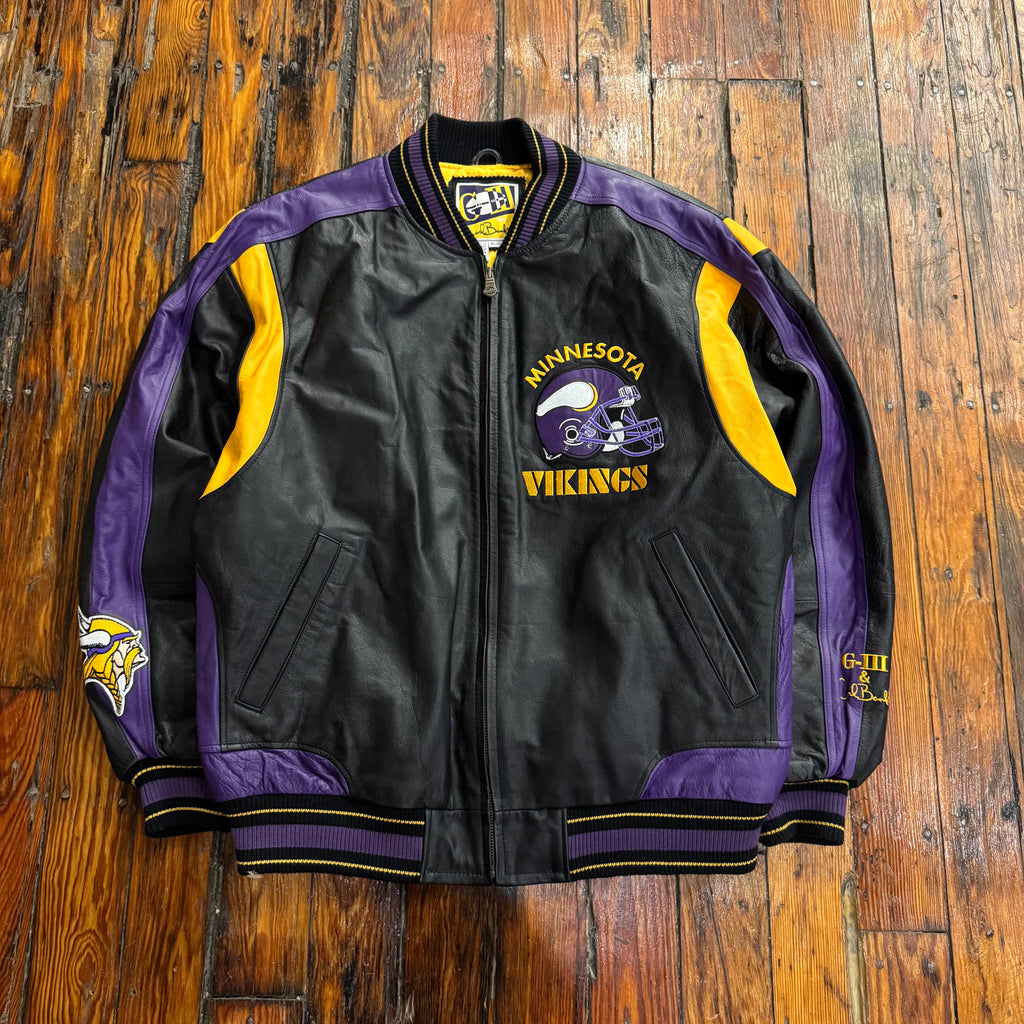 Vintage Minnesota Vikings Carl Banks Leather Jacket Sz XL