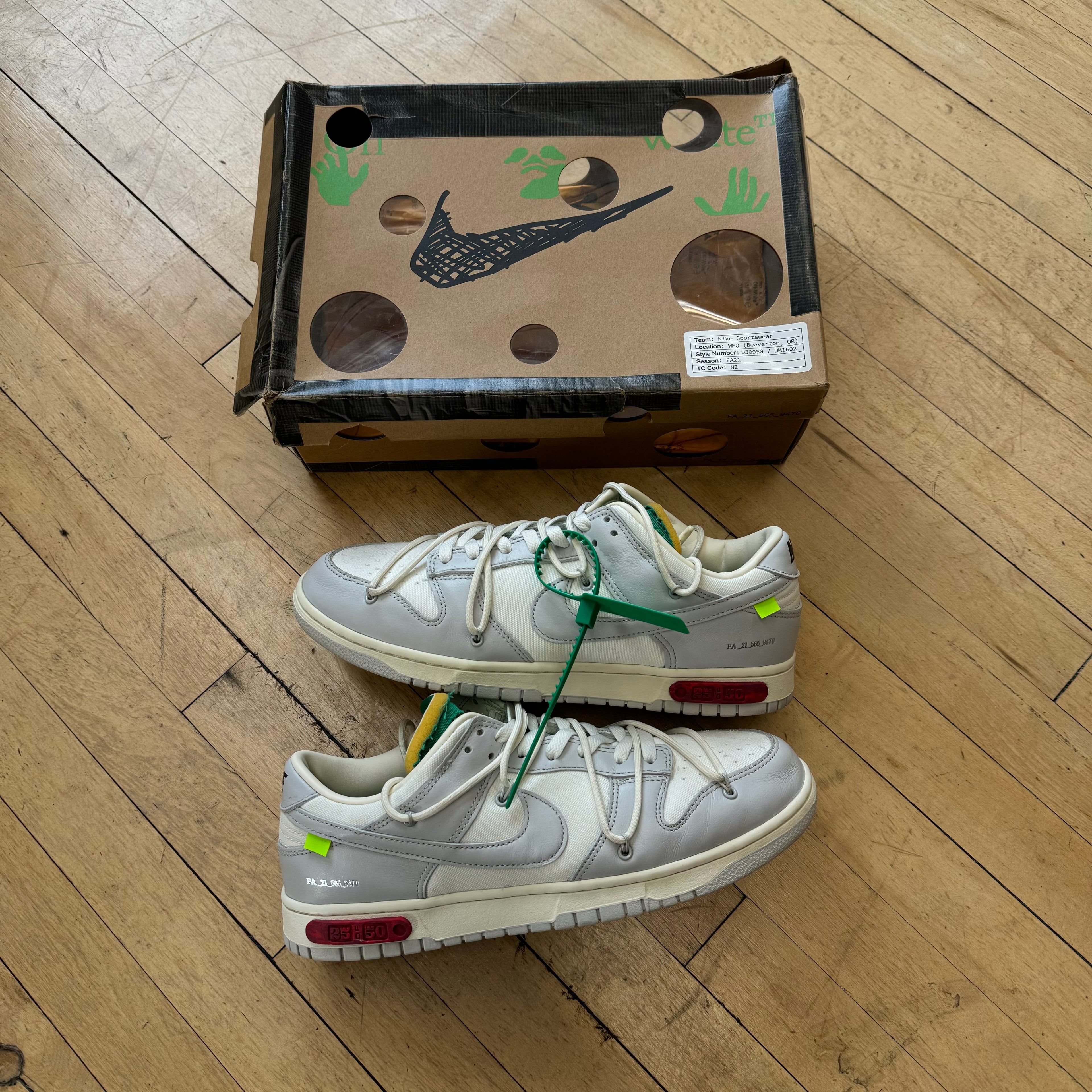 Nike Dunk Low Off-white Lot 25/50 Sz 12