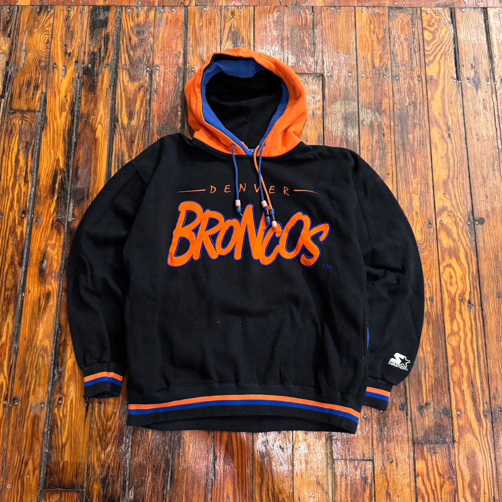 Vintage Starter Denver Broncos Double Hood Hoodie Sz L