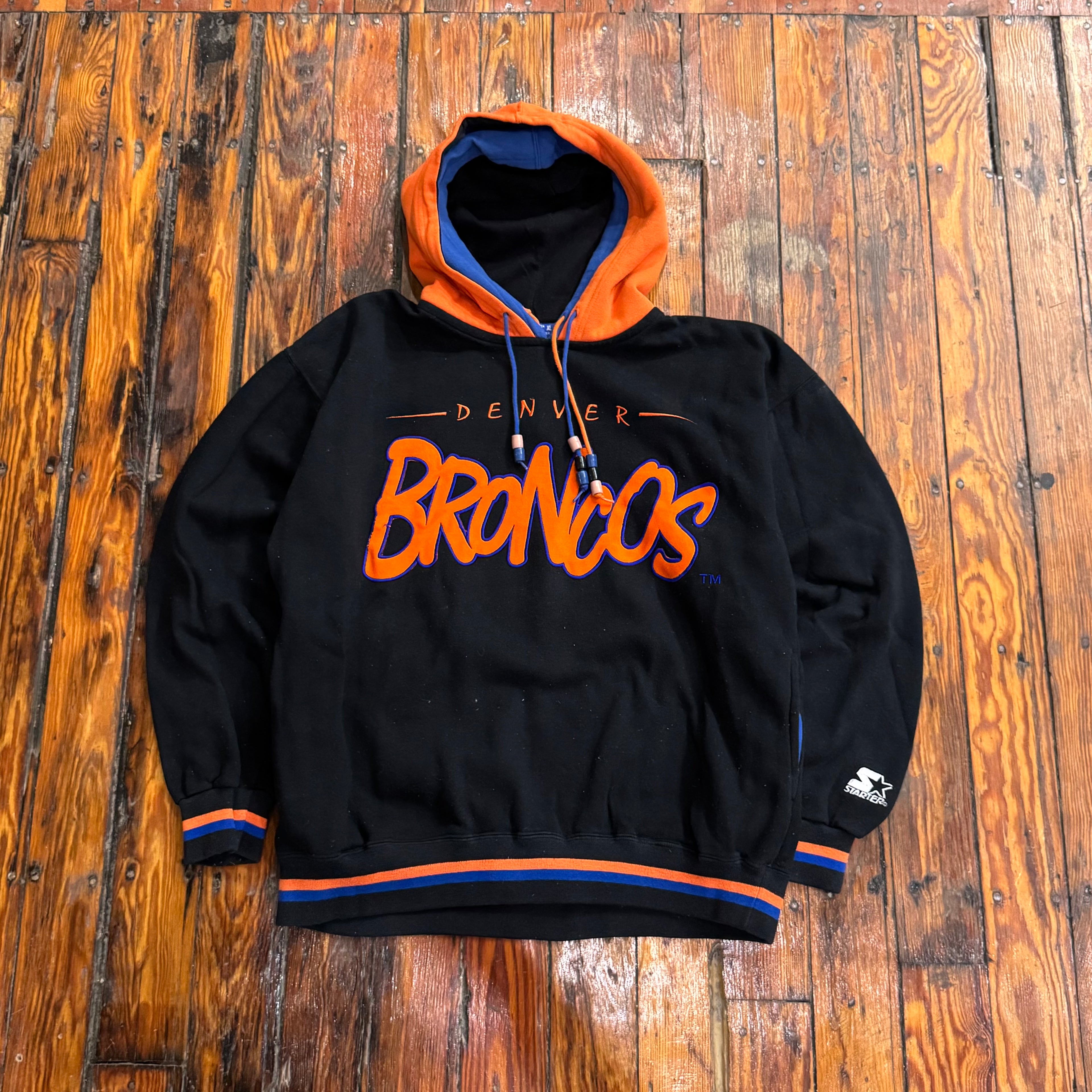 Vintage Starter Denver Broncos Double Hood Hoodie Sz L