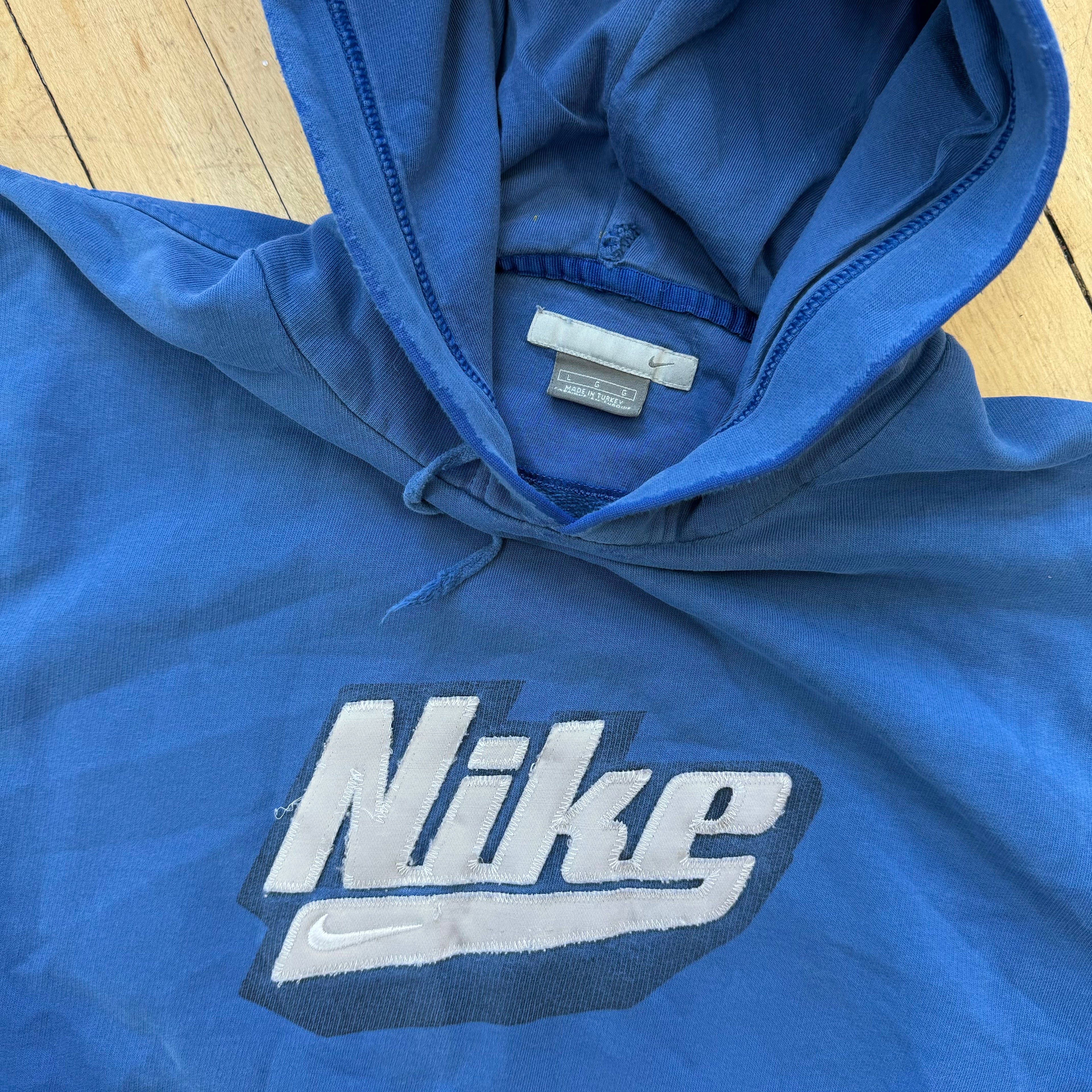 Vintage Thrashed Nike SpellOut Hoodie Sz L