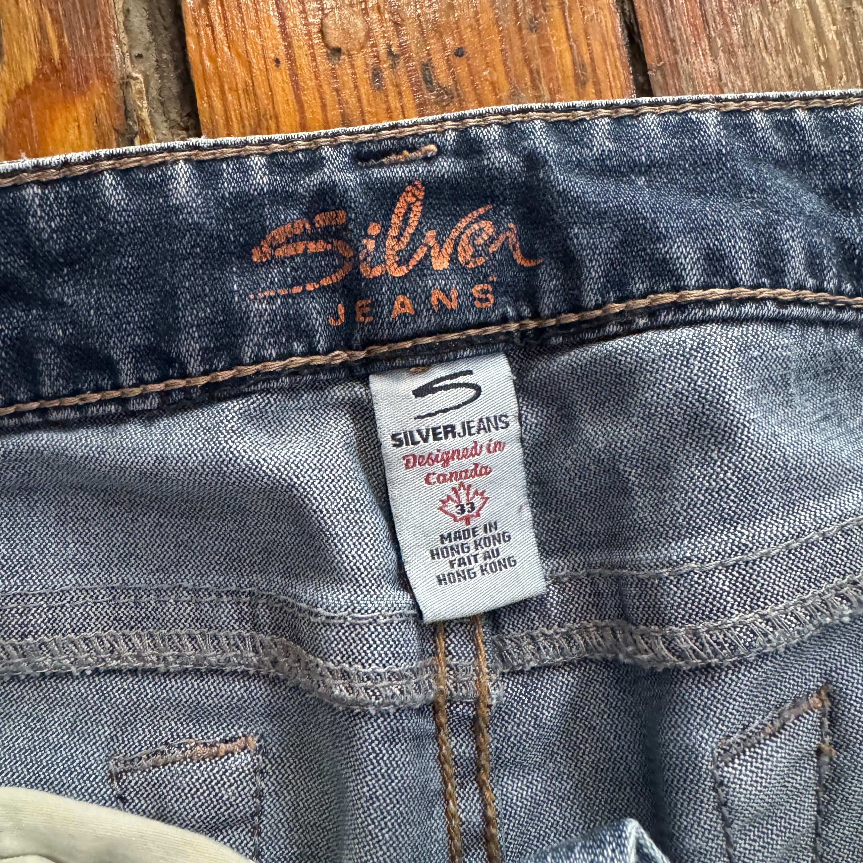 Y2K Silver Boot Cut Denim Jeans Sz 33