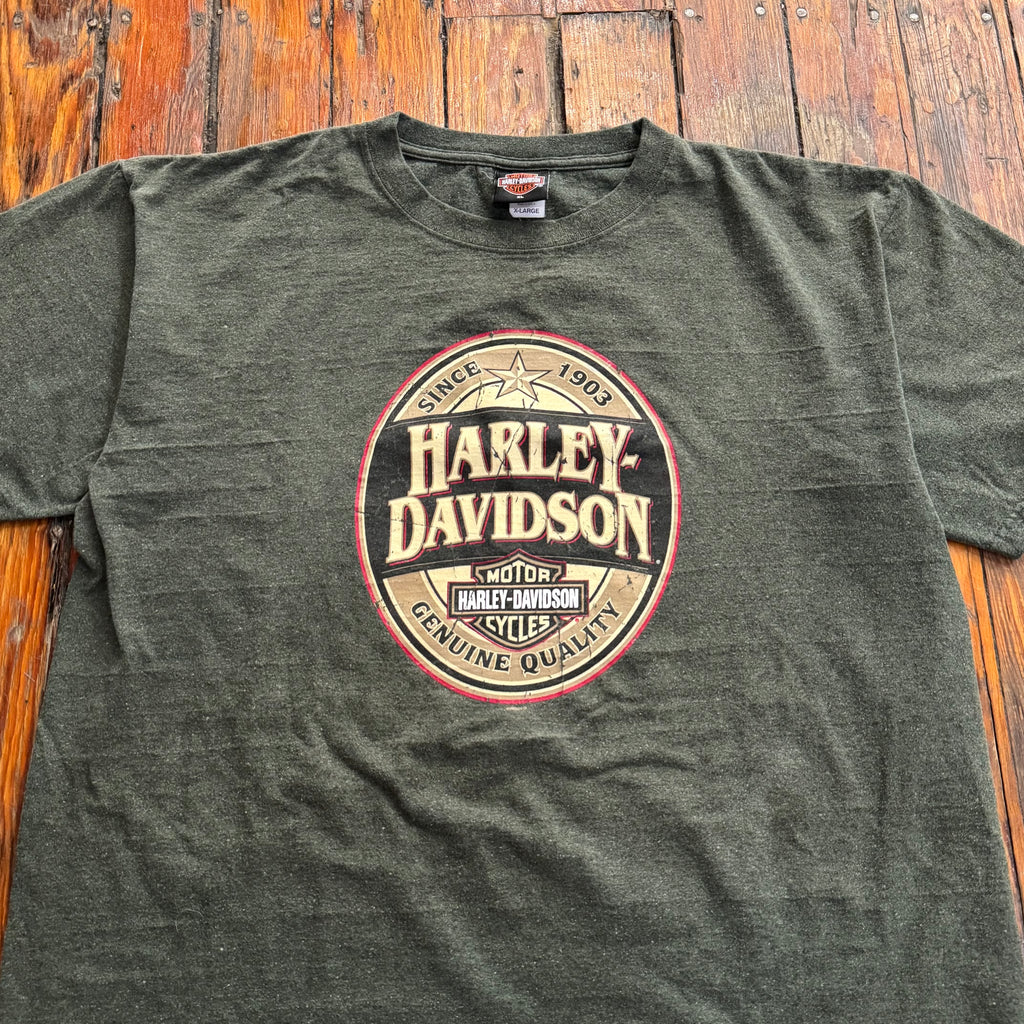 Vintage Olive Harley Davidson Genuine Quality T-shirt Sz XL