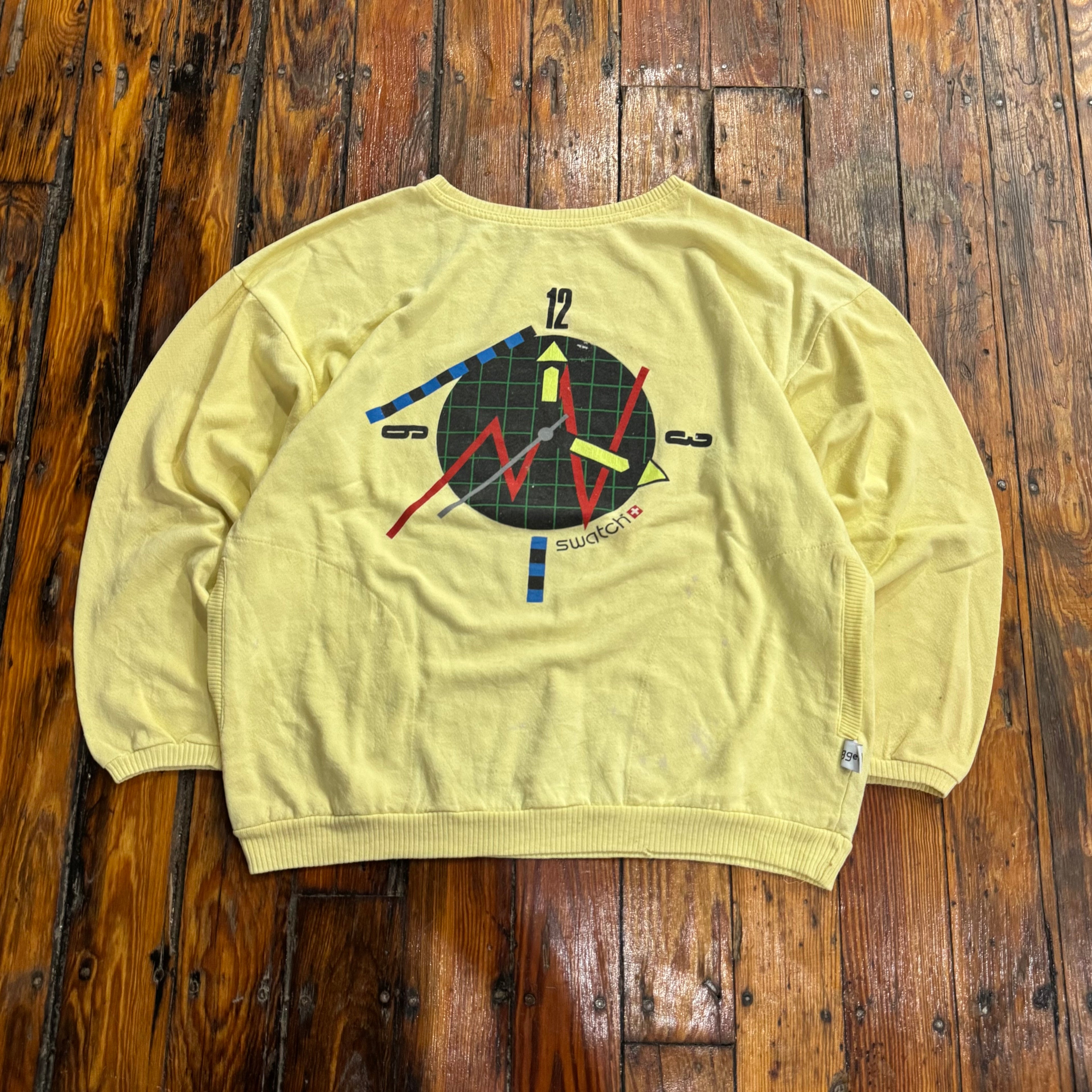 Vintage Swatch Watch Clock Grid Art Print Crewneck Sz M