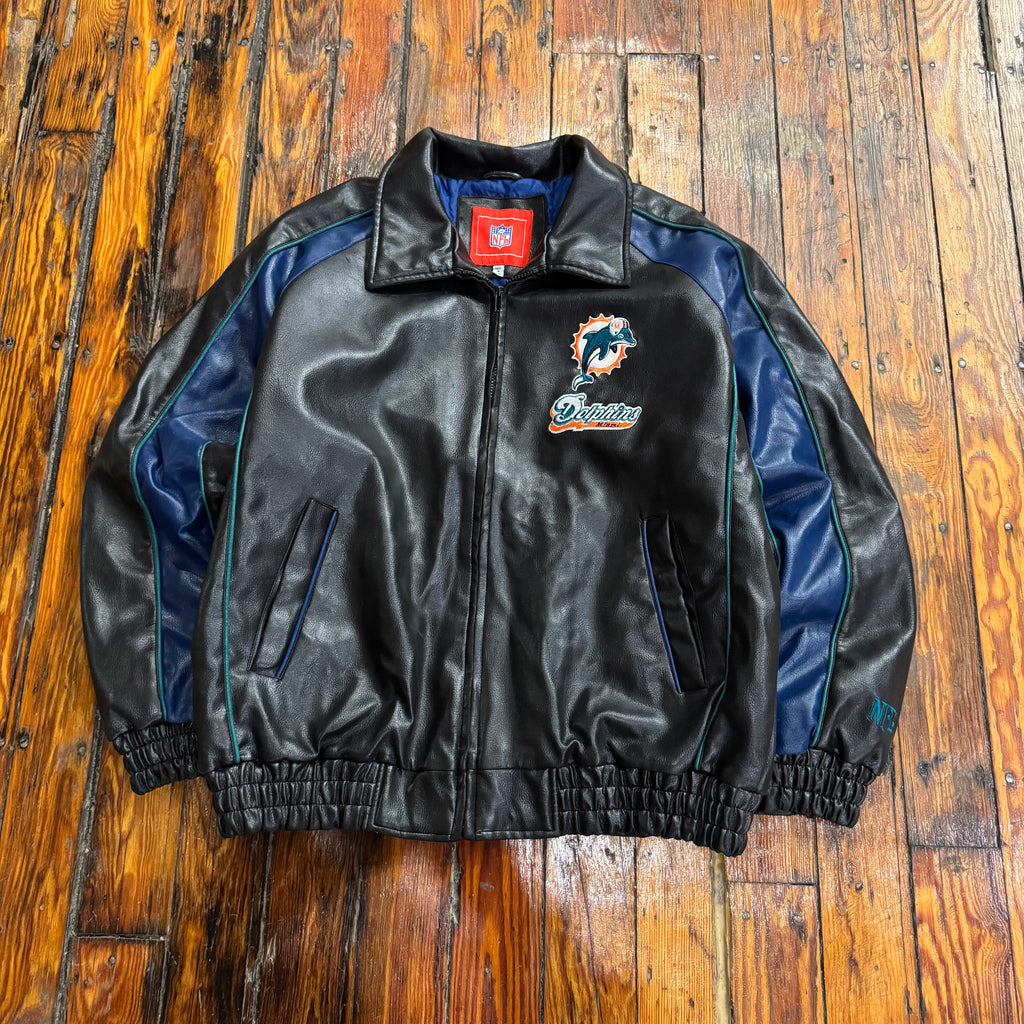 Vintage Miami Dolphins Leather NFL Jacket Sz L