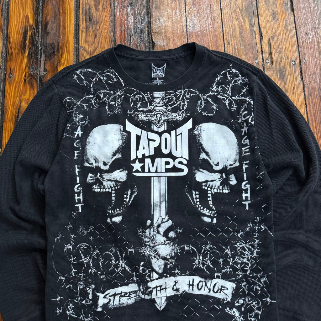 Y2K Tapout Skull Thermal Long Sleeve T-shirt Sz XL