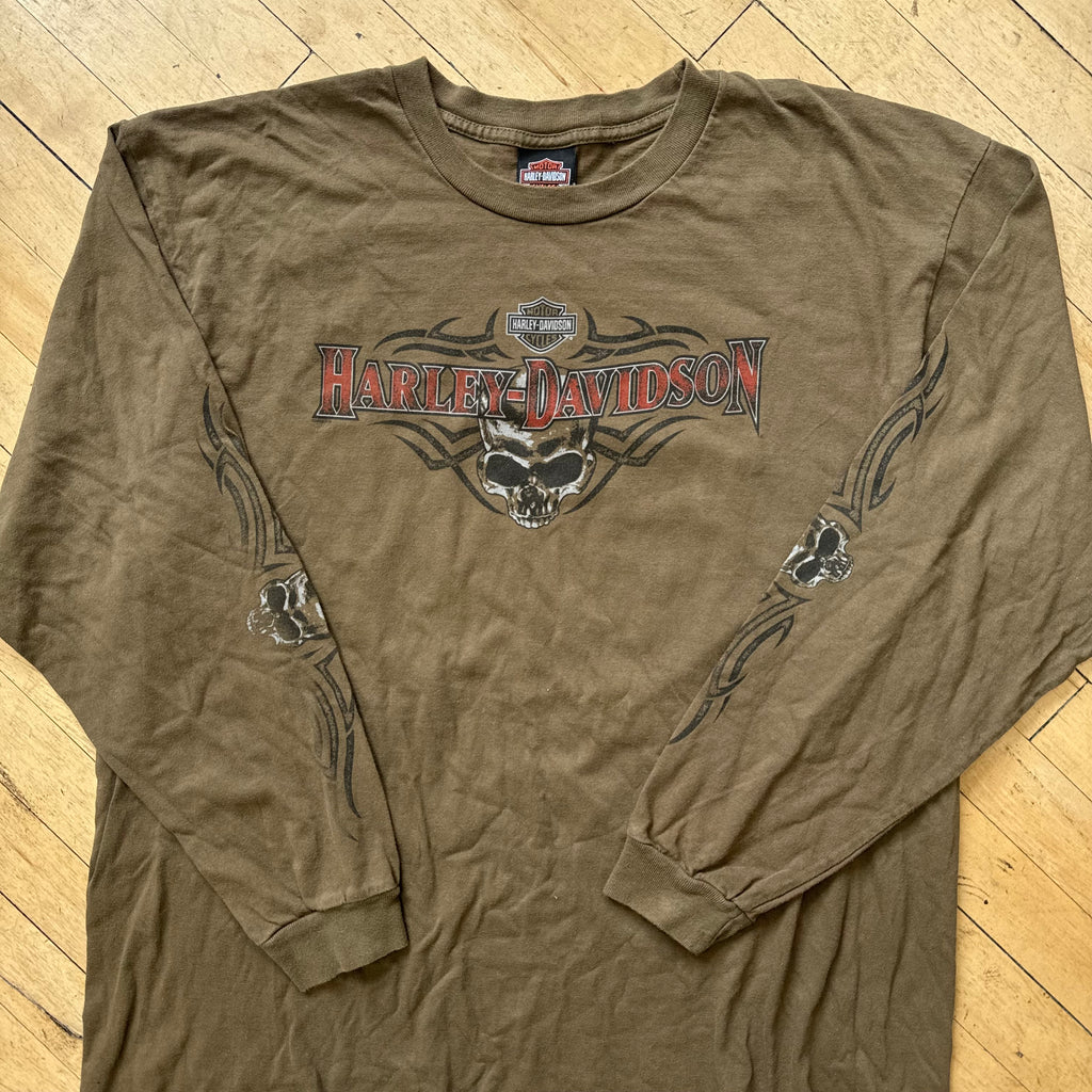 Y2K Harley Davidson Skull Long Sleeve T-shirt Sz XXL
