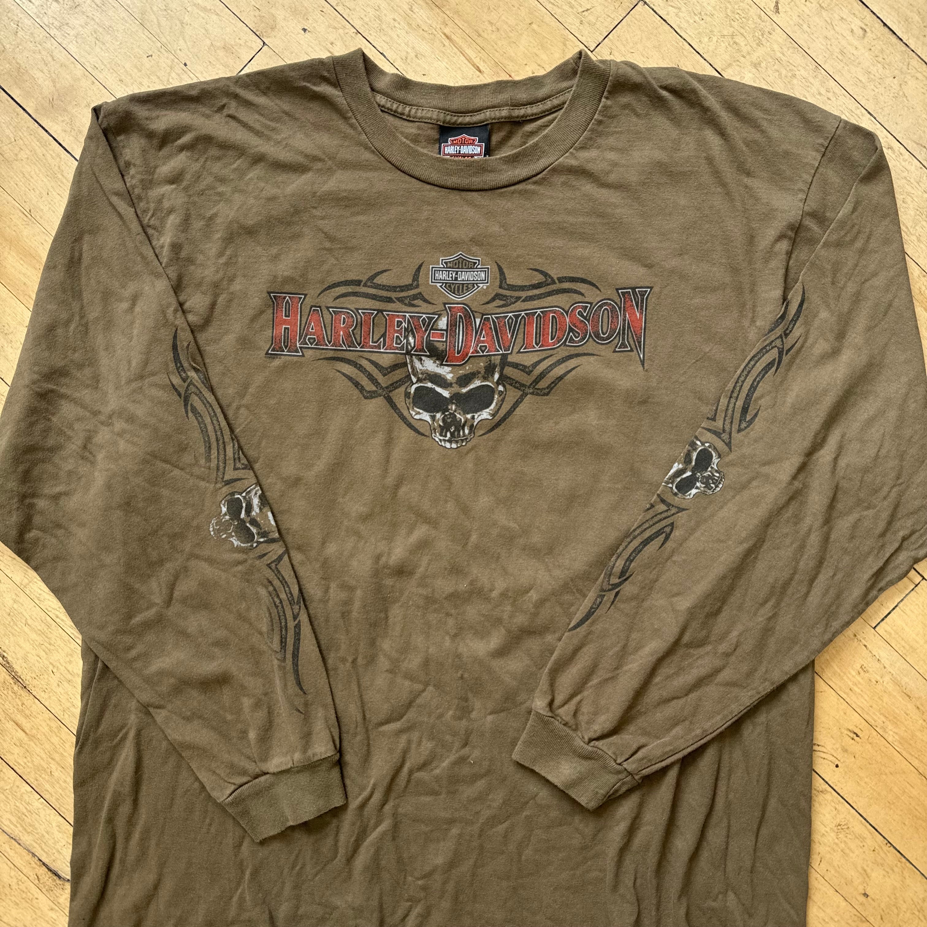 Y2K Harley Davidson Skull Long Sleeve T-shirt Sz XXL
