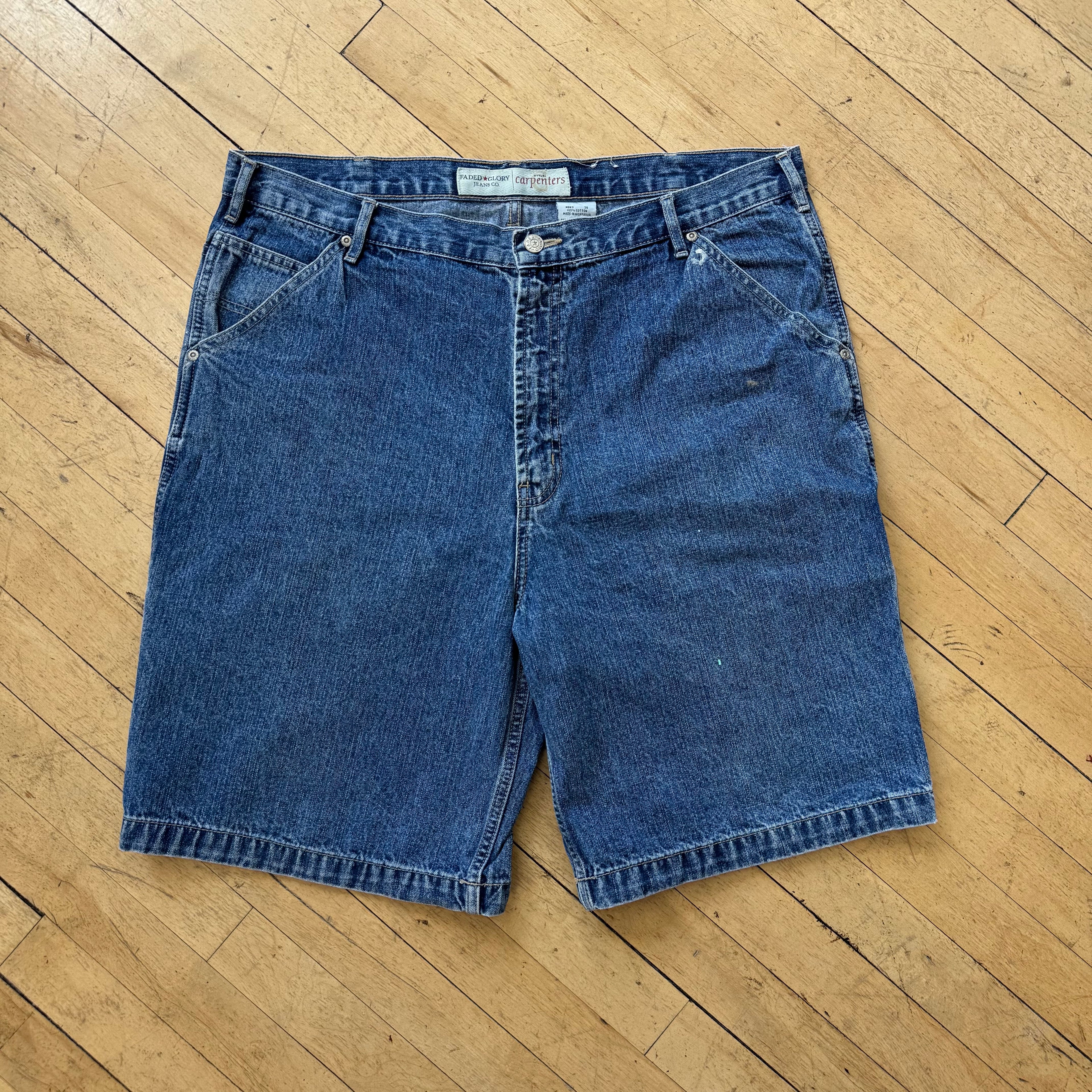 Y2K Faded Glory Carpenter Denim Jean Shorts Sz 38