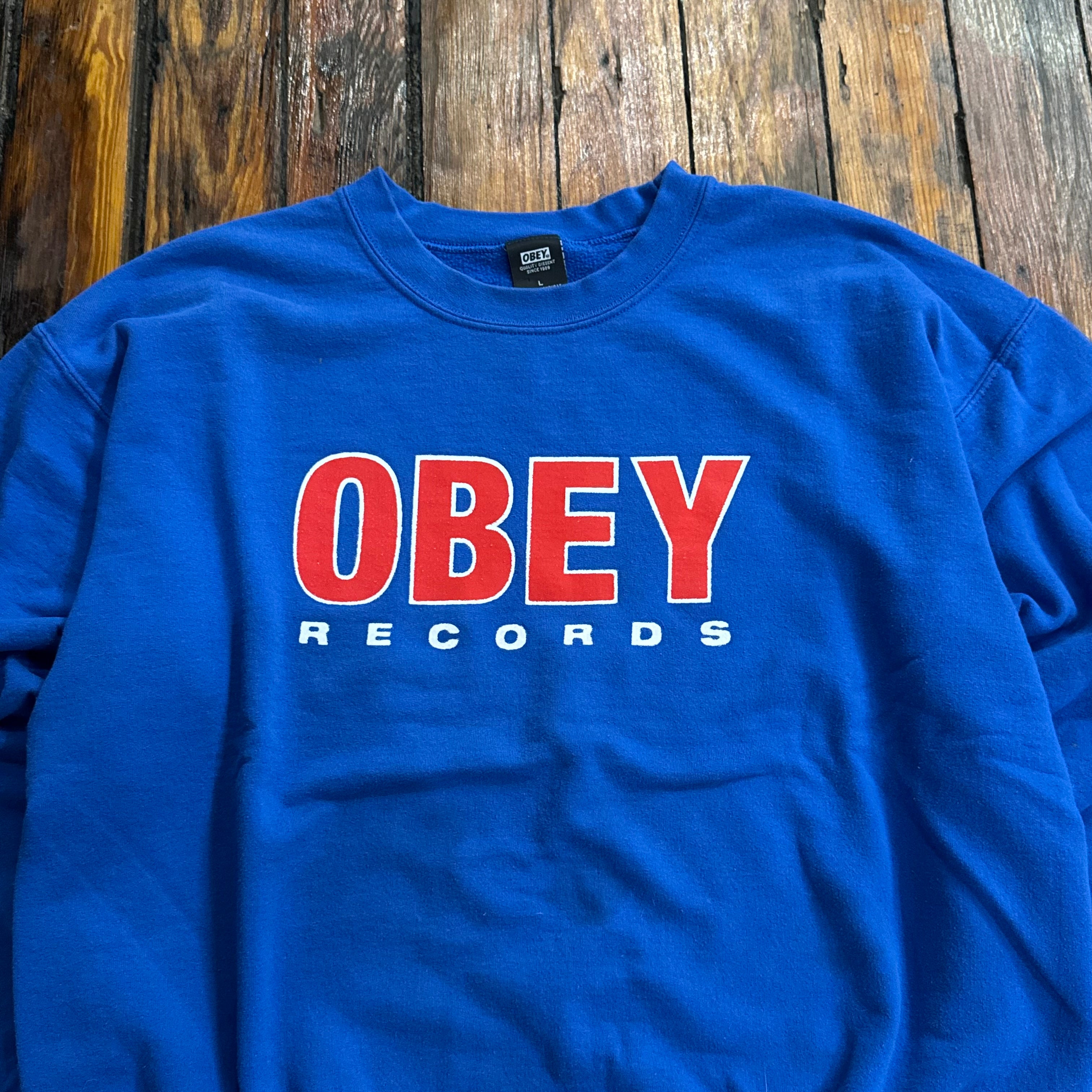 Y2K Obey Records CrewNeck Sz L