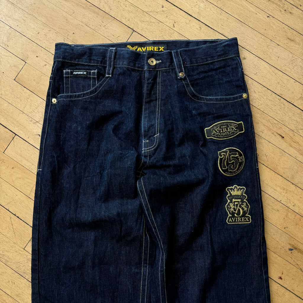 Y2K Avirex 75th Anniversary Patch Denim Jeans Sz 38x32