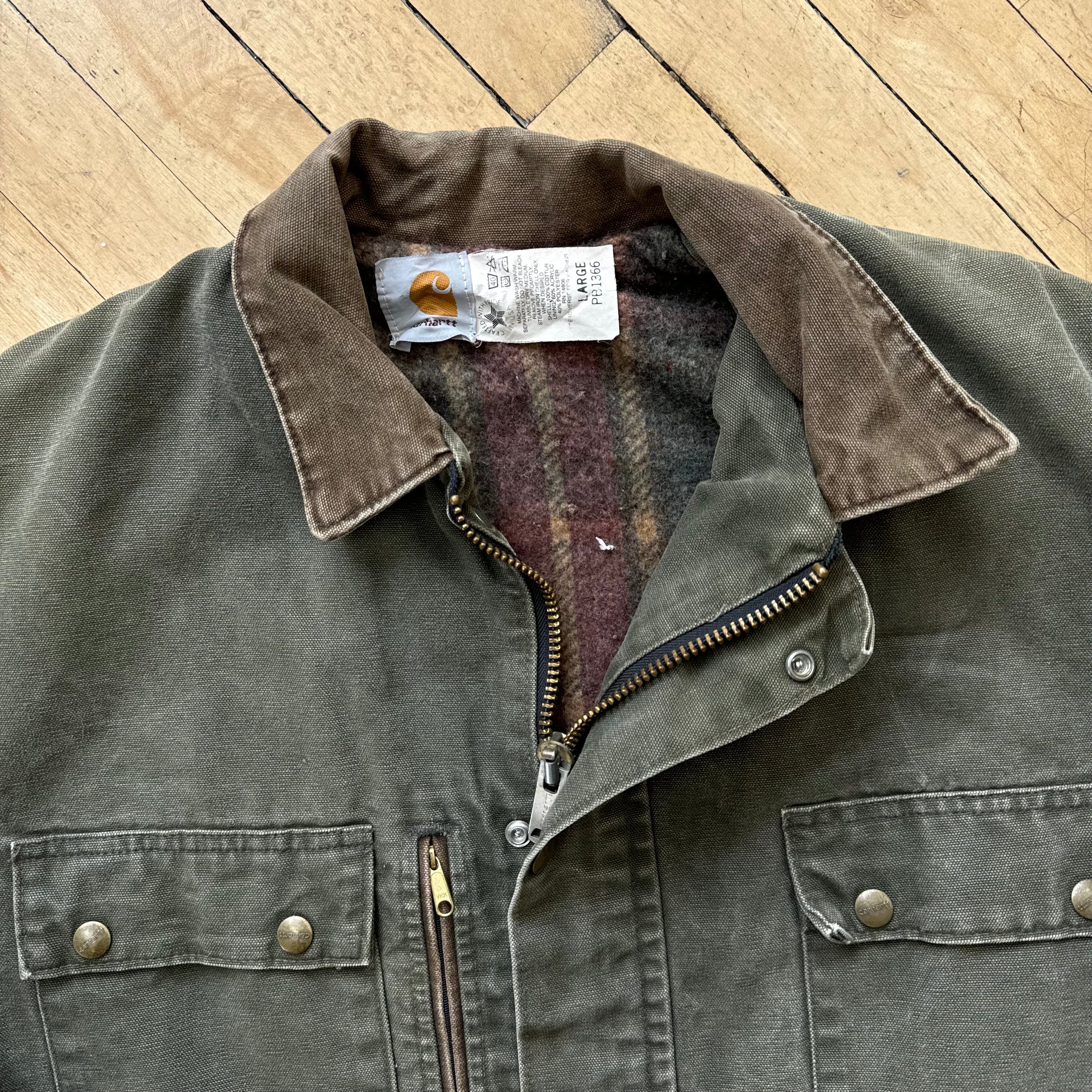 Vintage Olive Carhartt Blanket Lined Chore Jacket Sz L