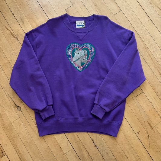 Vintage Horse Heart Embroidered Crewneck Sz M