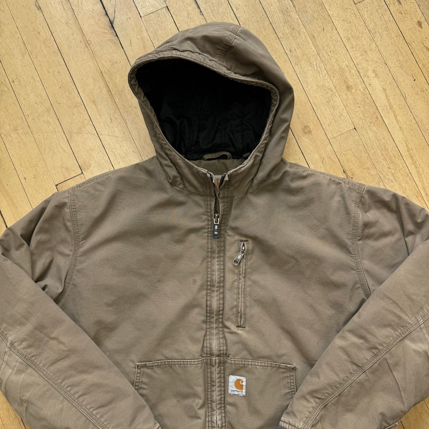 Y2K Tan Thrashed Carhartt Hooded Jacket Sz L