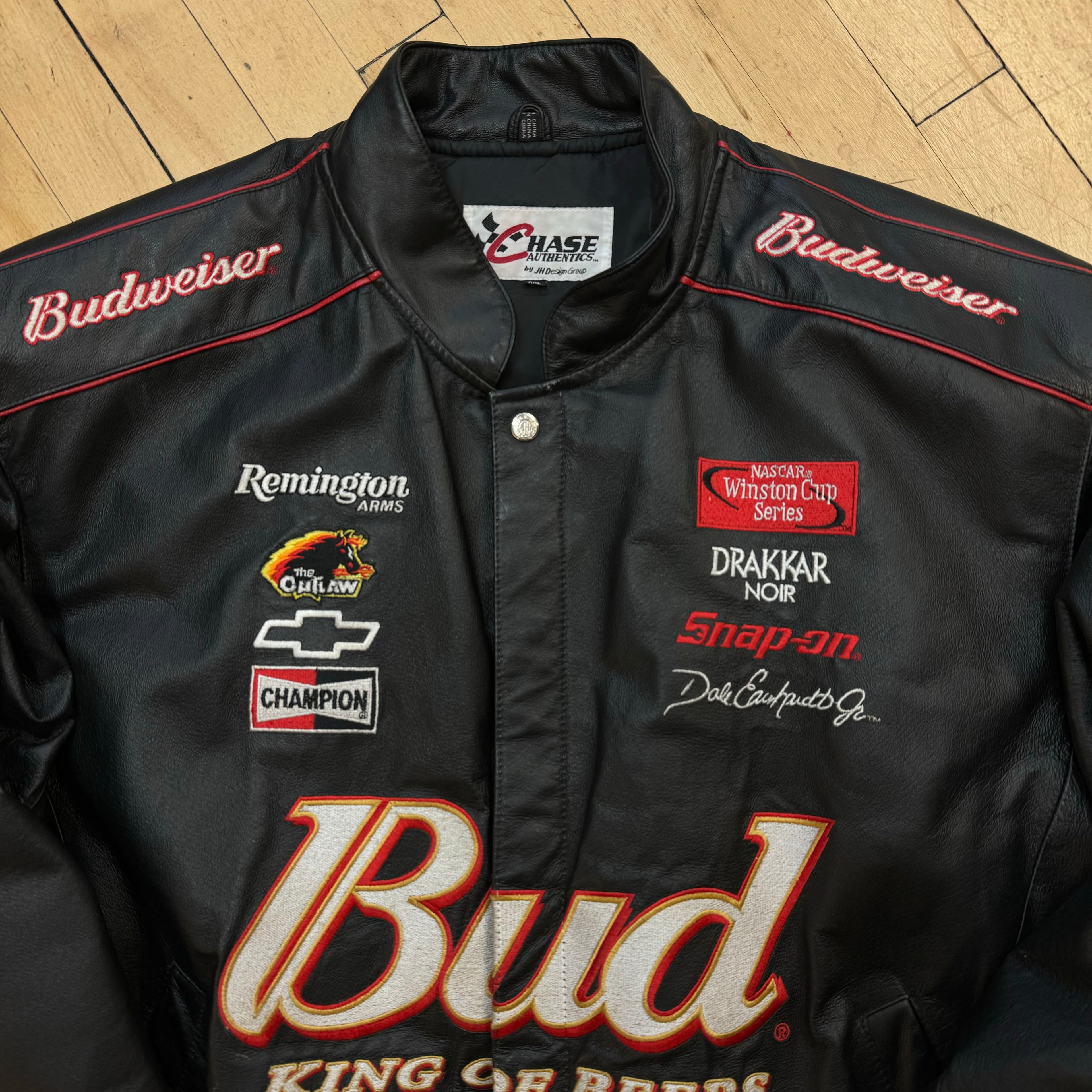 Vintage BudWiser Nascar JH Leather Jacket Sz XXL