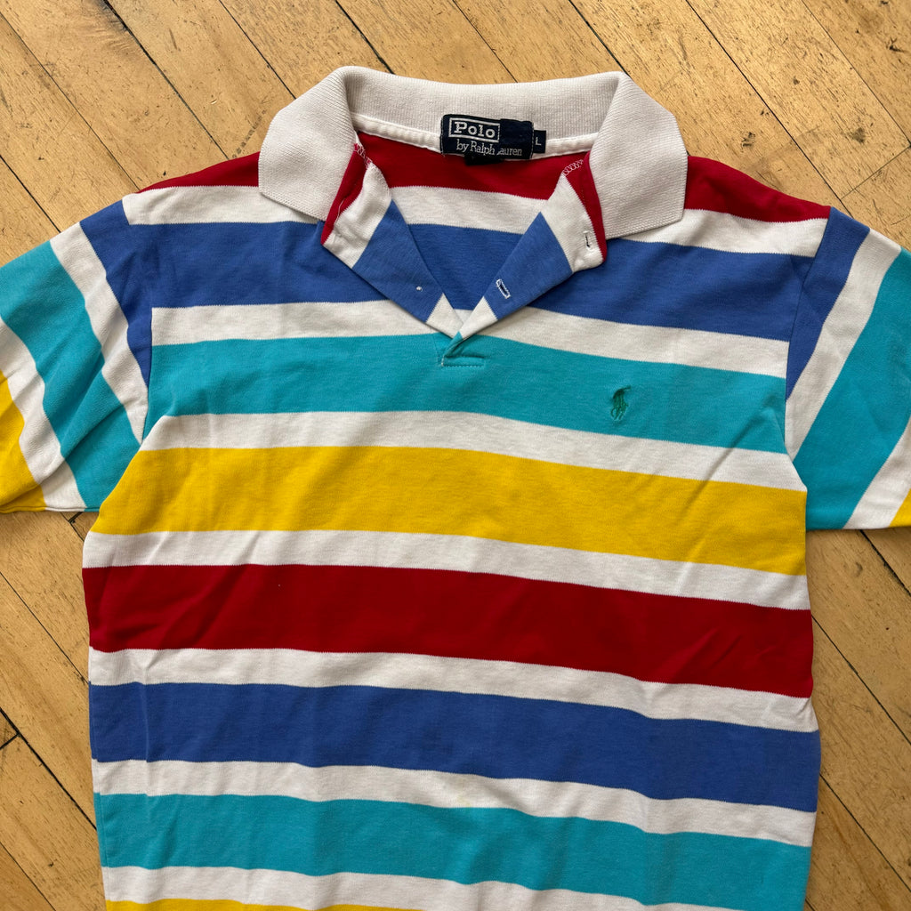Y2K Striped Polo RL Two Button T-shirt Sz S