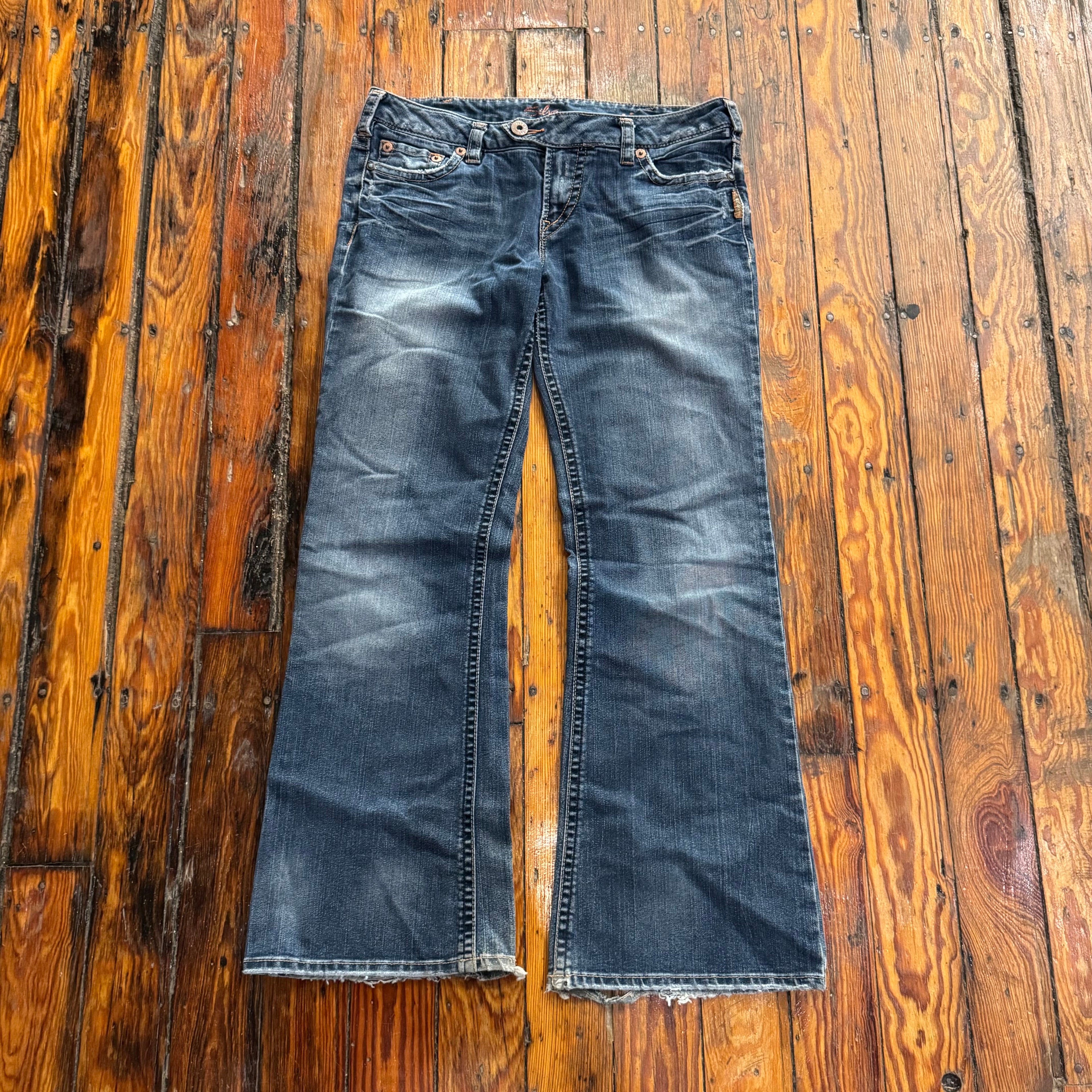 Y2K Silver Boot Cut Denim Jeans Sz 33