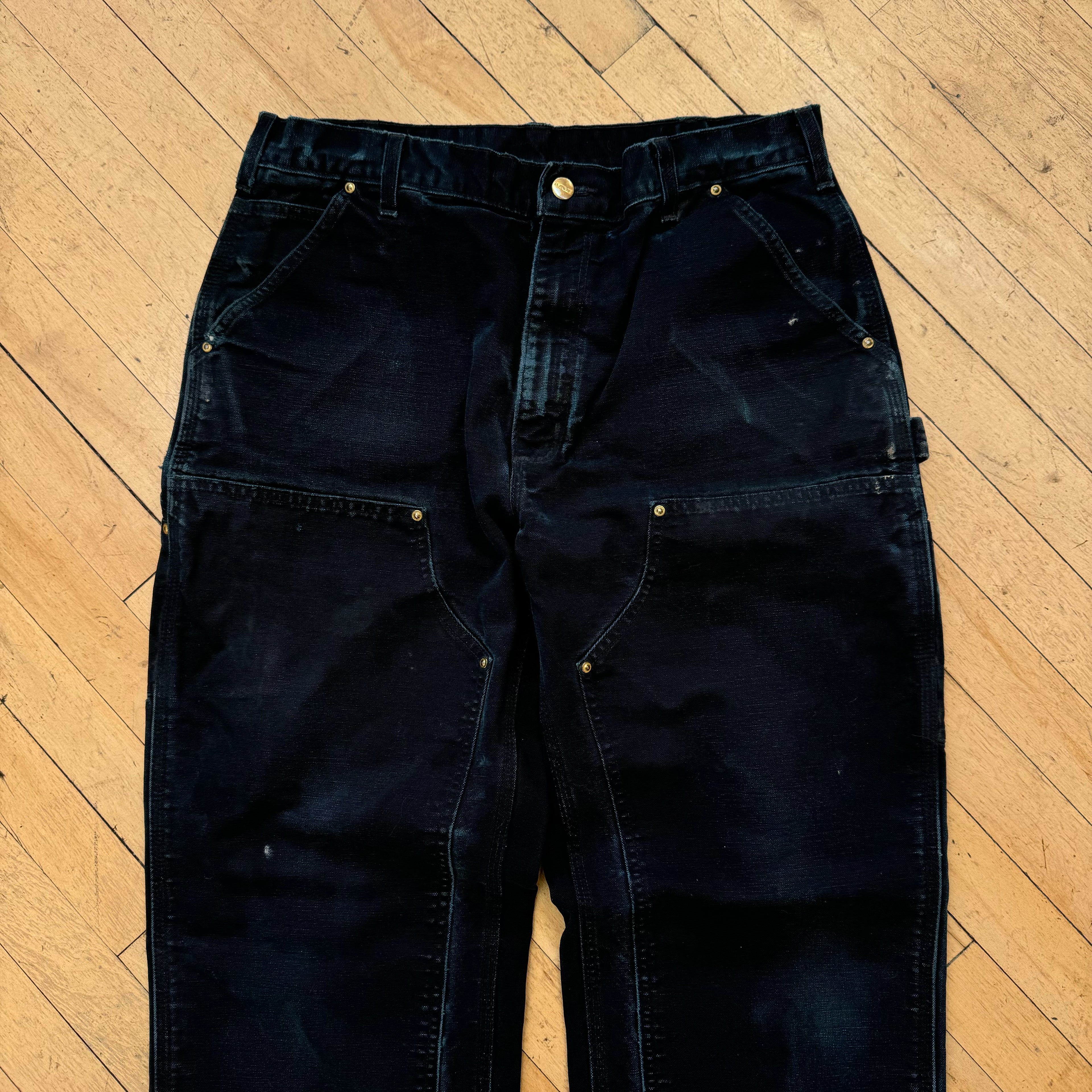 Vintage Faded BLK Carhartt Double Knee Denim Jeans Sz 36x30