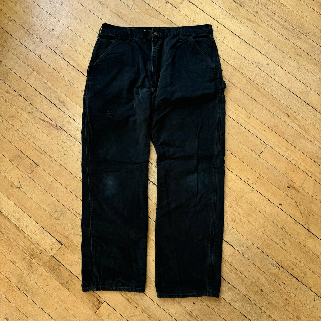 Vintage Plaid Lined Carhartt Black Denim Jeans Sz 38x32