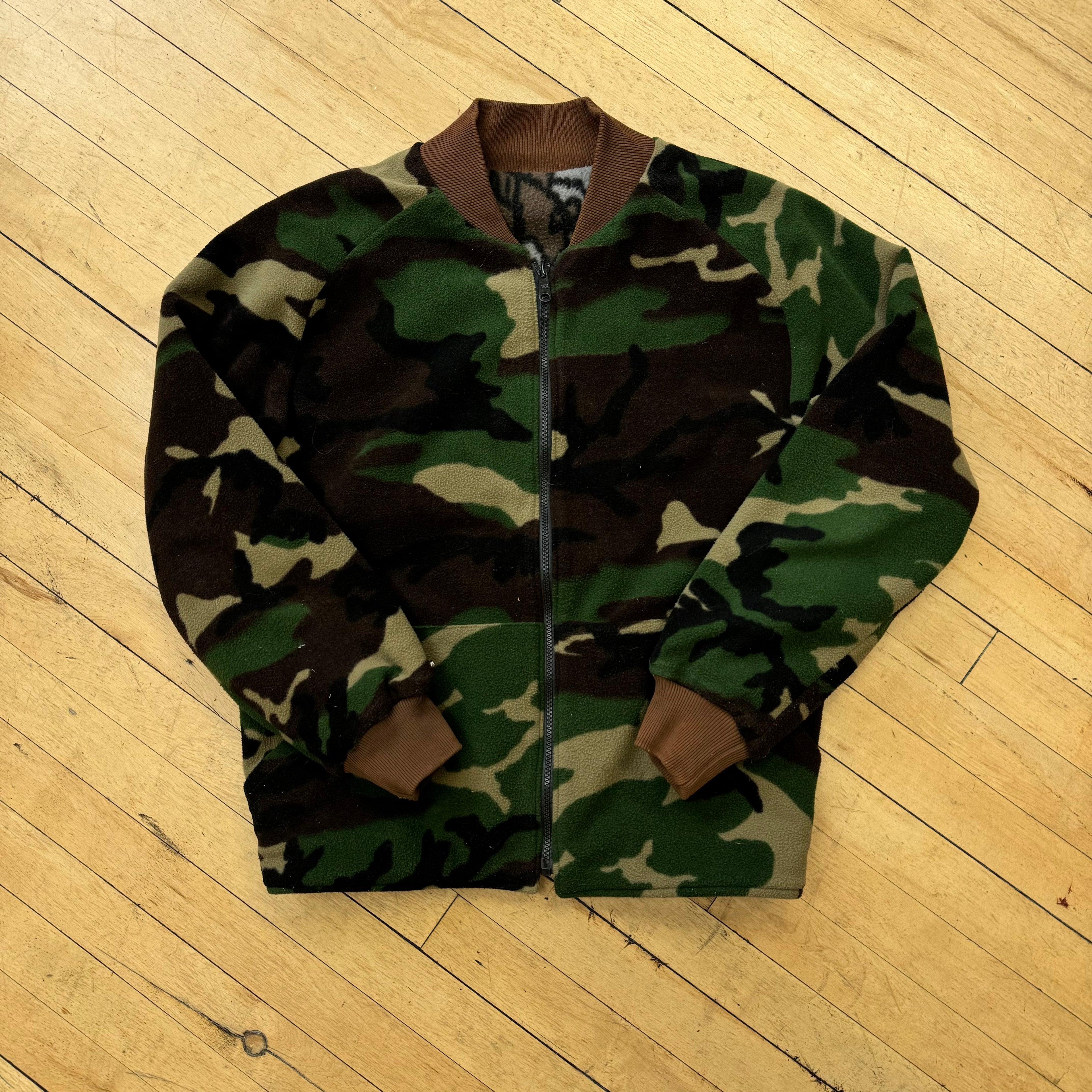 Vintage Reversible Camo Fleece Bomber Jacket Sz L