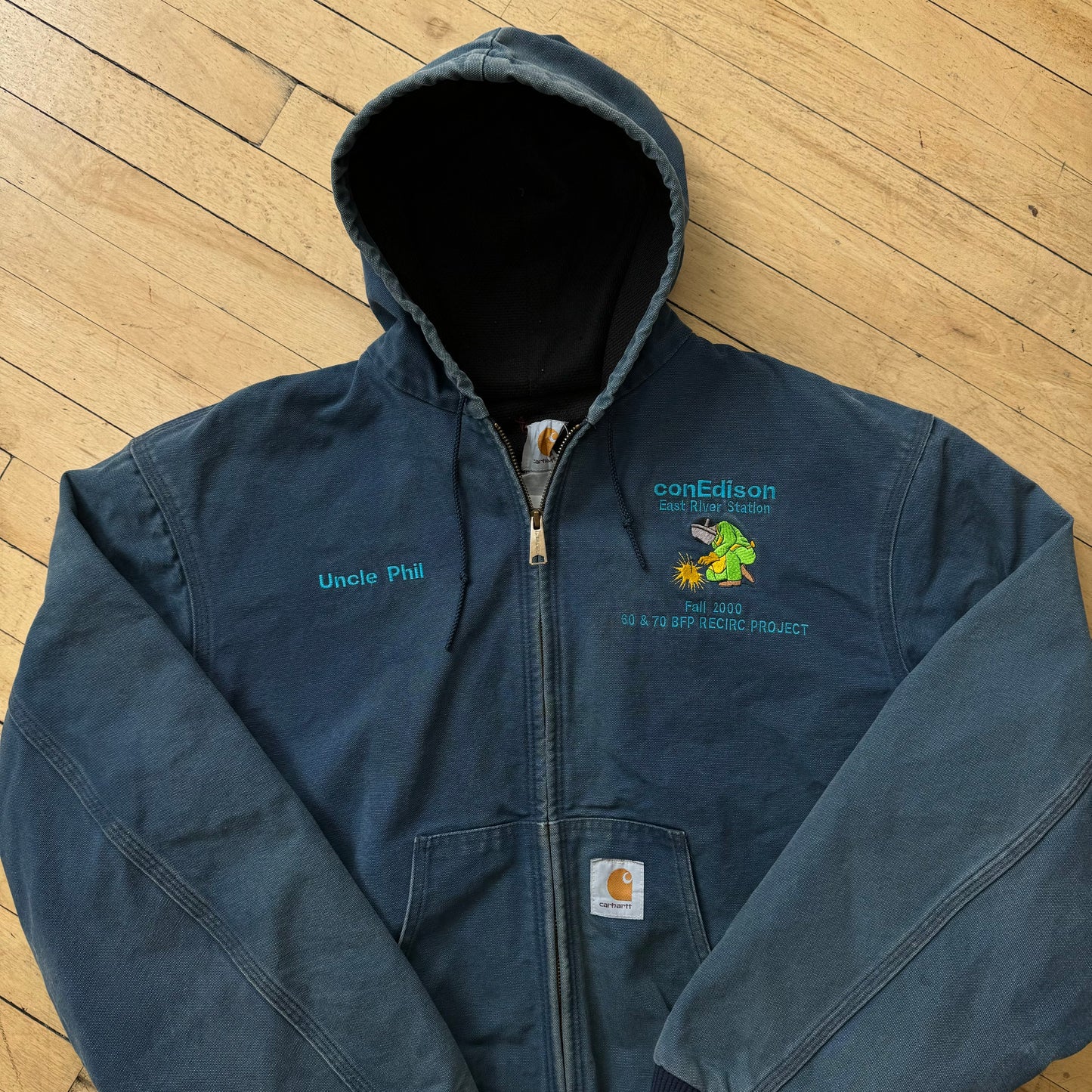 Vintage Faded Blue Carhartt Hooded Jacket Sz XL