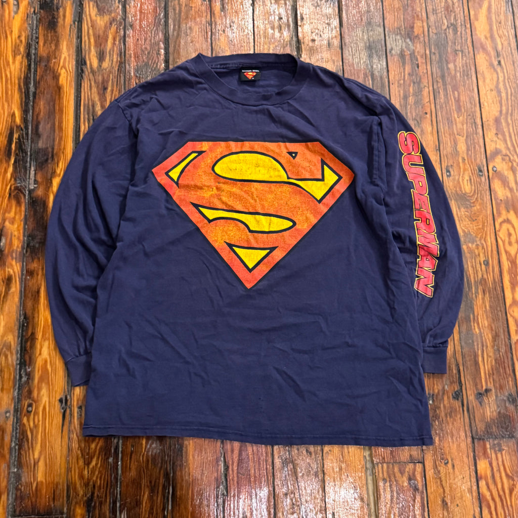 Vintage Superman Long Sleeve Logo T-shirt Sz L
