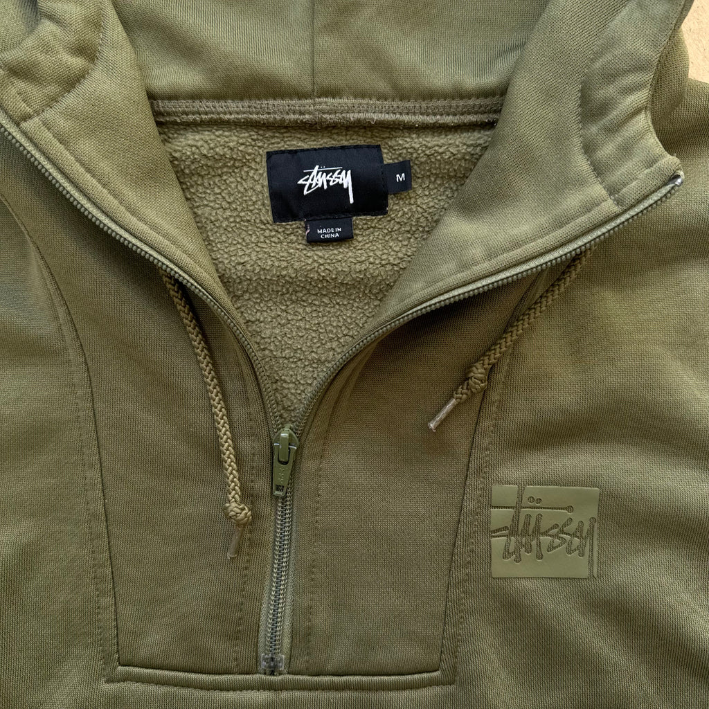 Stussy Quarter Zip Olive Hoodie Sz M