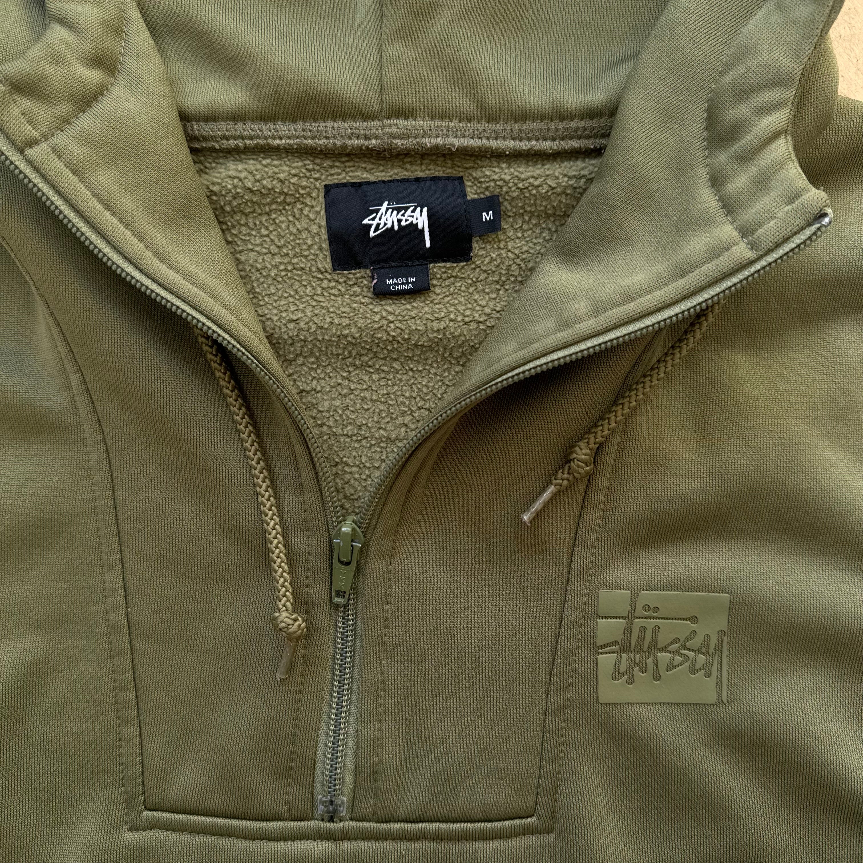Stussy Quarter Zip Olive Hoodie Sz M