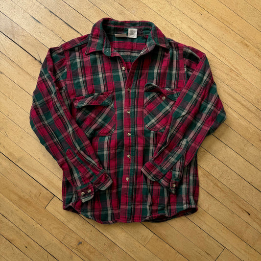 Vintage Plaid Green / Red Flannel Sz M