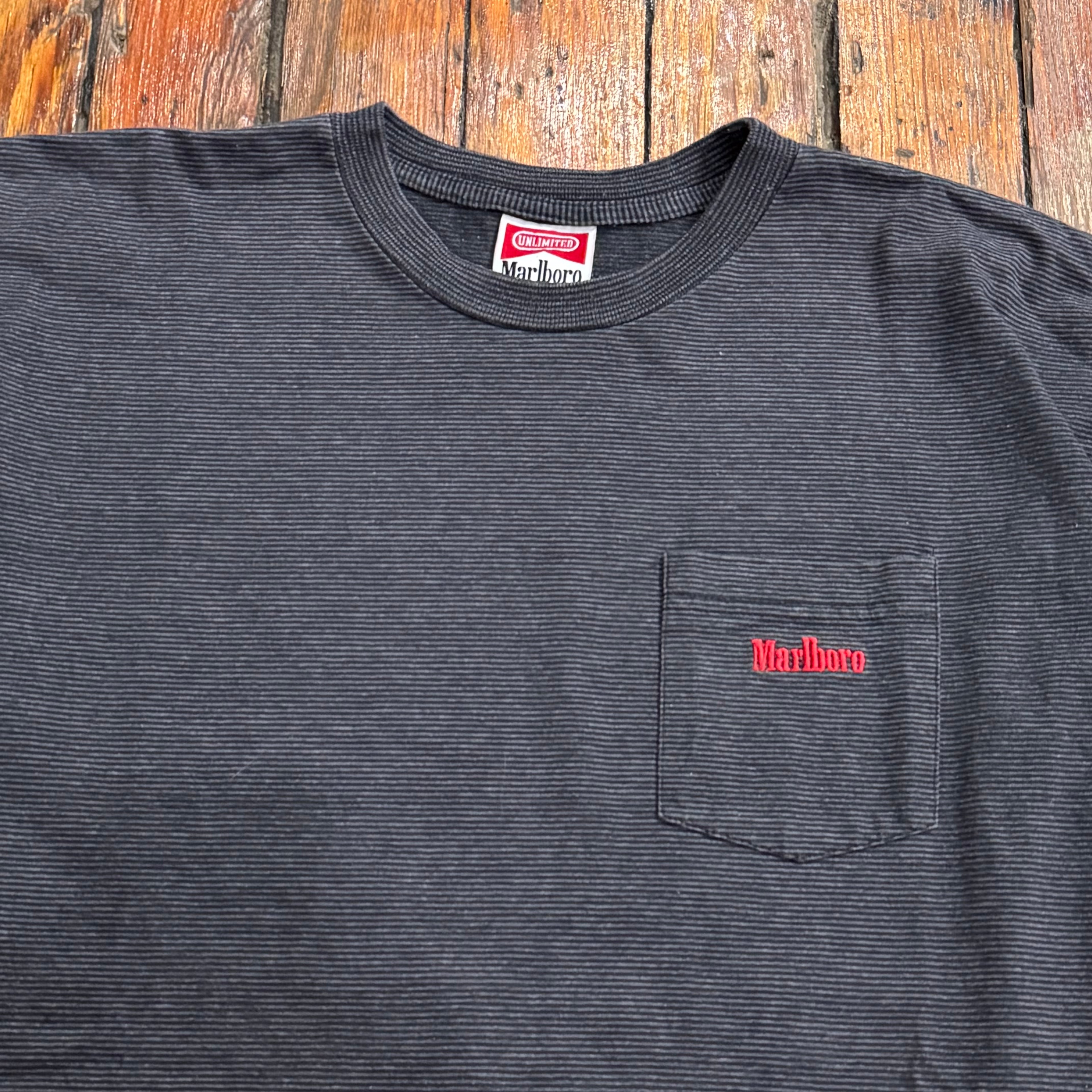 Vintage Striped Marlboro SpellOut T-shirt Sz XL