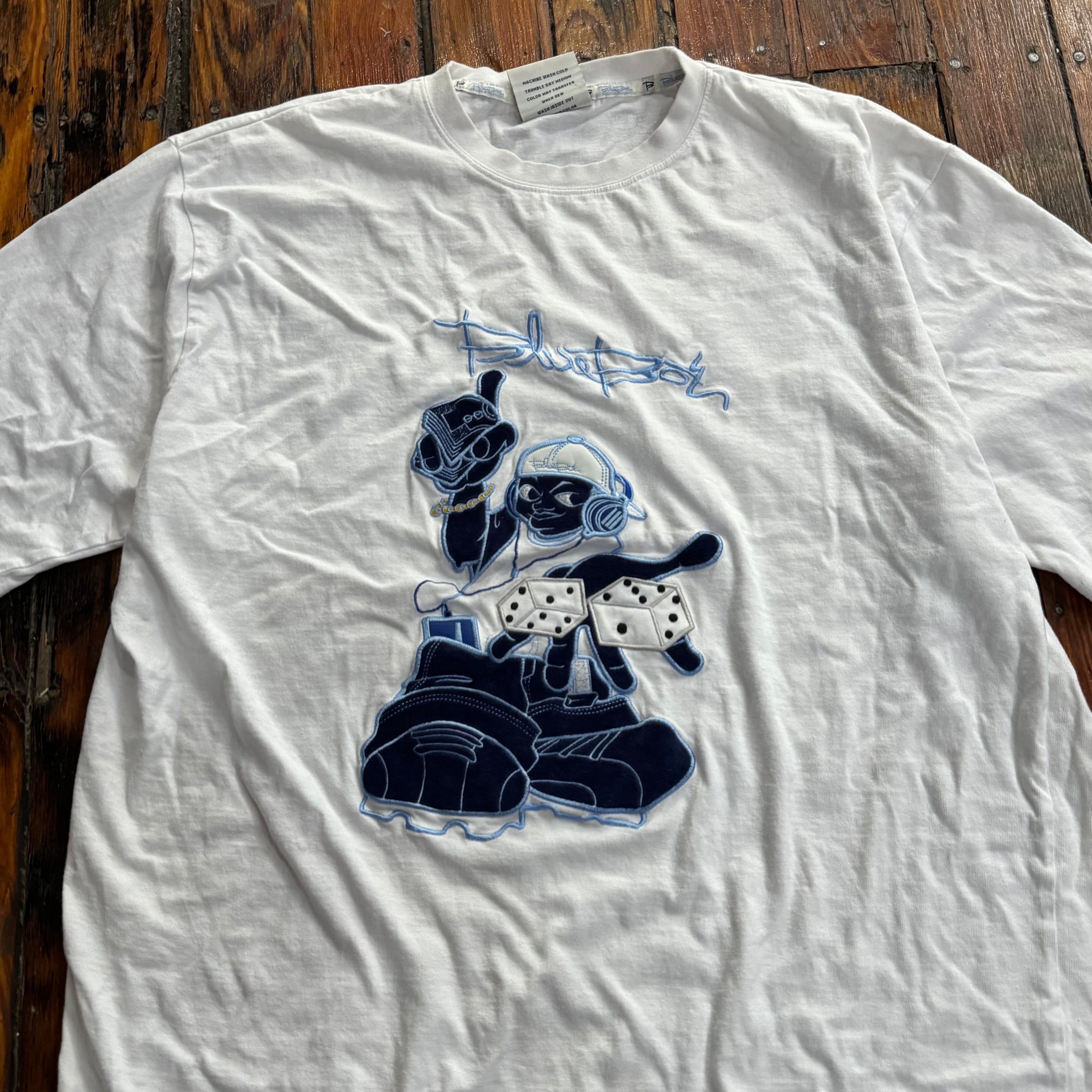 Y2K Blue Box Cartoon Dice T-shirt Sz XL
