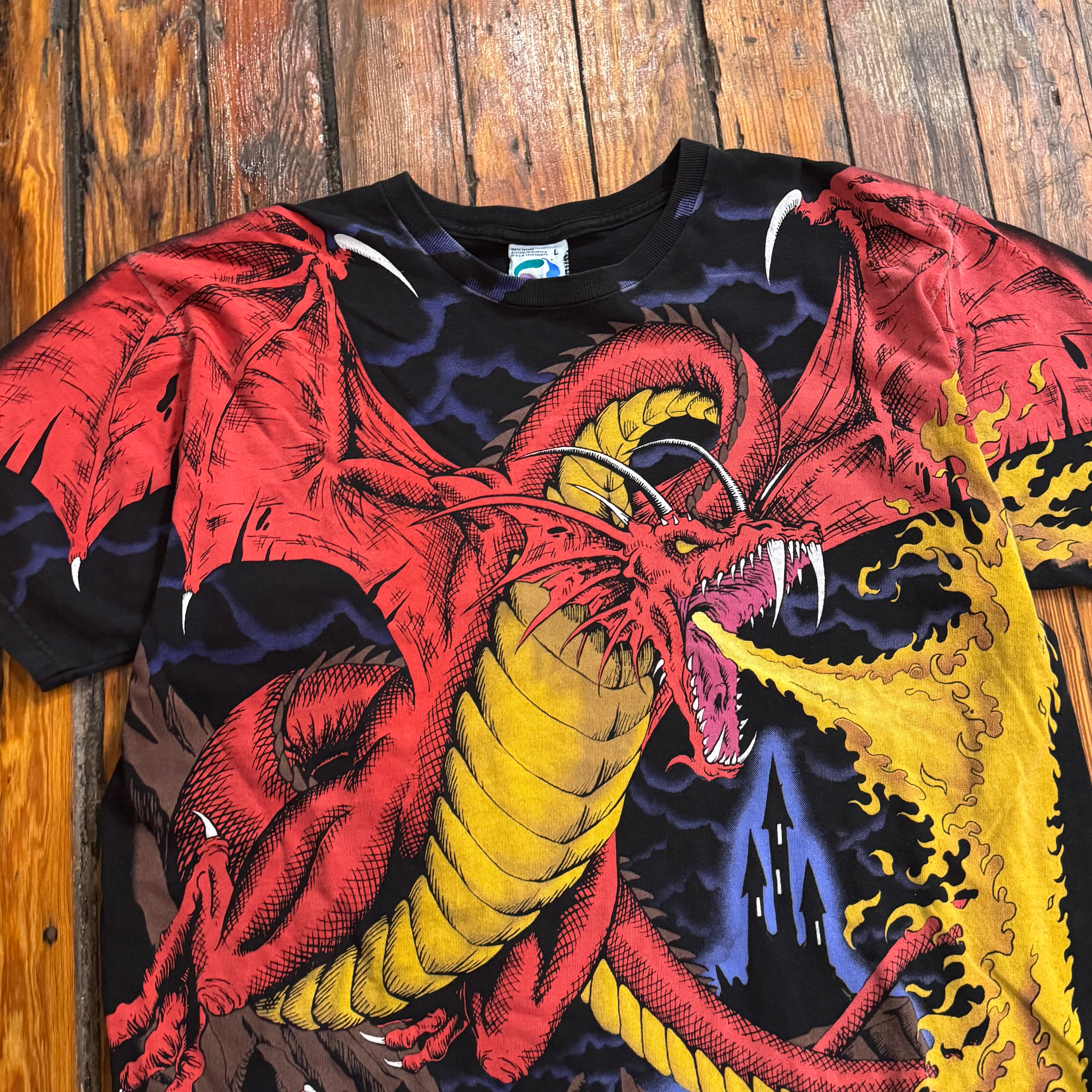 Vintage Liquid Blue Dragon Knight T-shirt Sz L