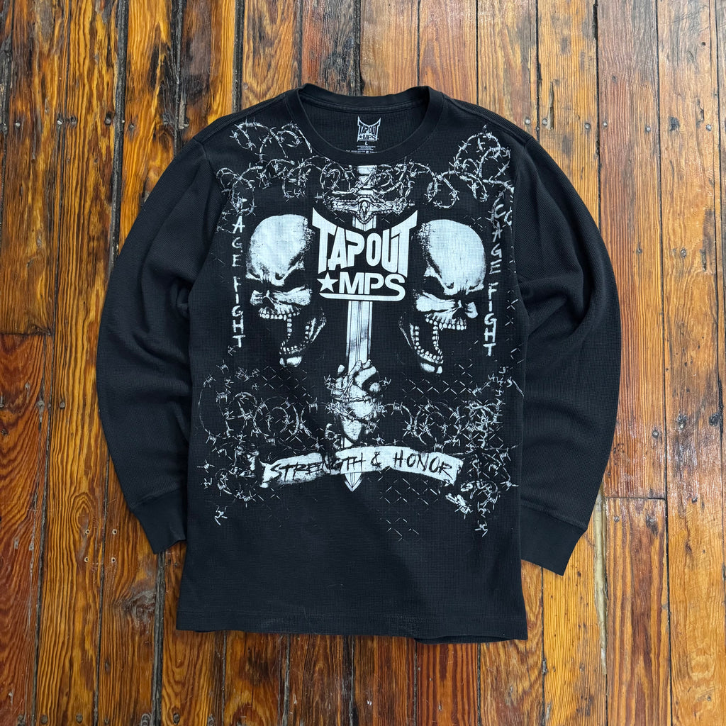 Y2K Tapout Skull Thermal Long Sleeve T-shirt Sz XL