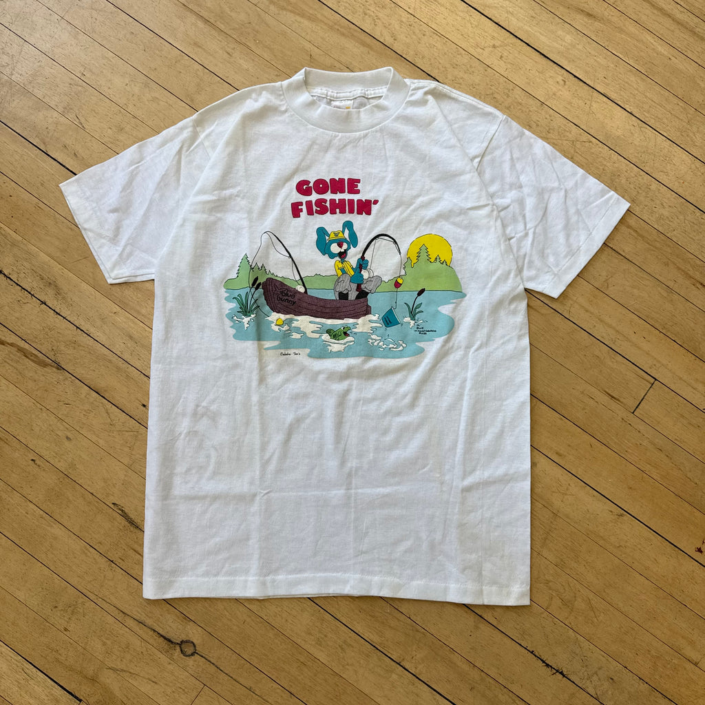 Vintage Blue Bunny Gone Fishing Ad T-shirt Sz M