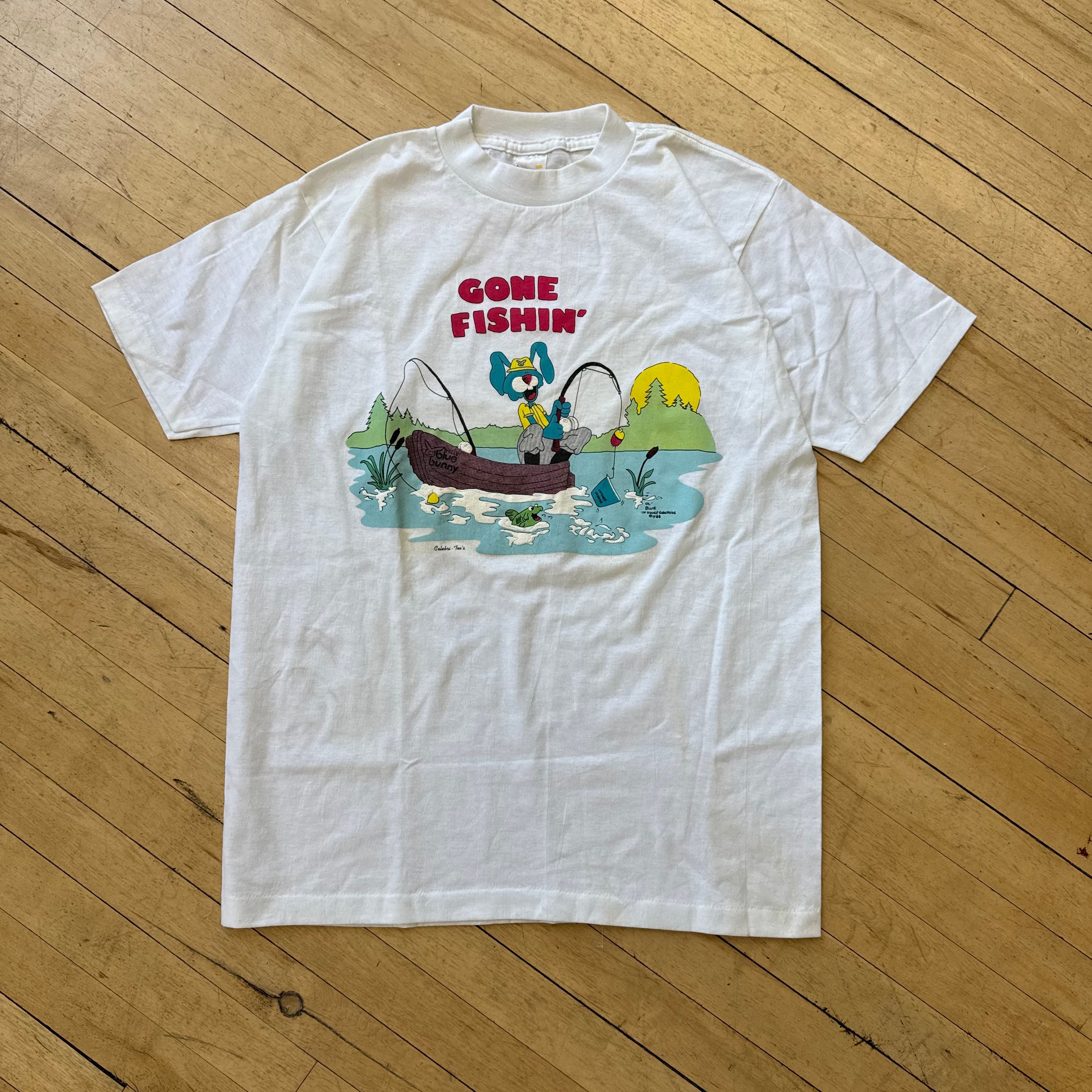 Vintage Blue Bunny Gone Fishing Ad T-shirt Sz M