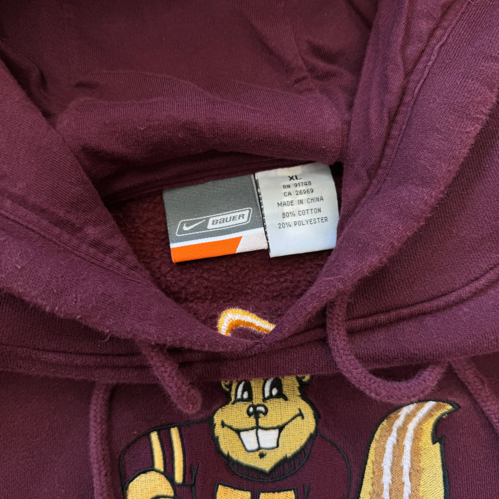 Vintage Nike x Bauer Minnesota Gophers Hockey Hoodie Sz L