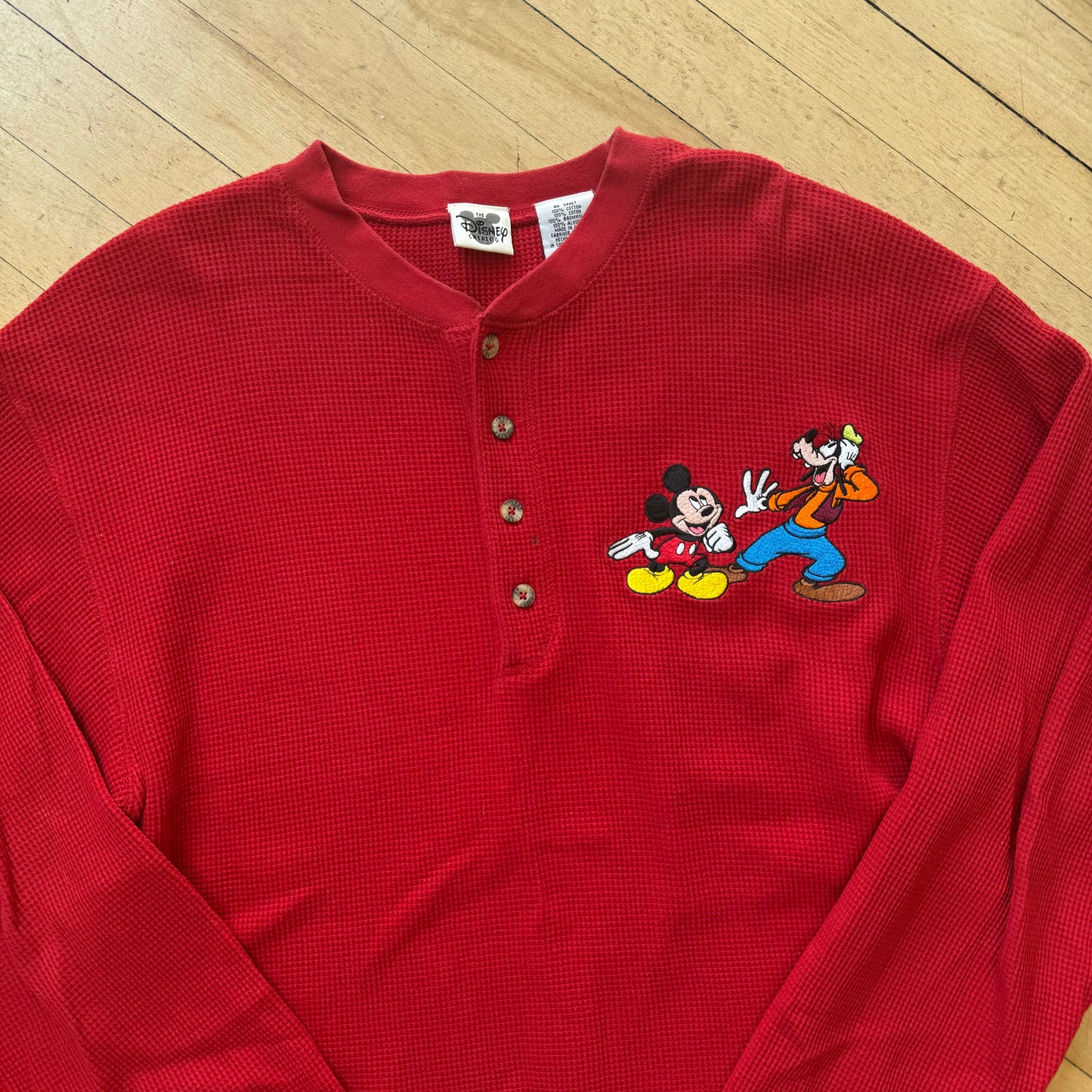 Vintage Mickey Mouse & Goofy Waffle Long Sleeve T-shirt Sz M