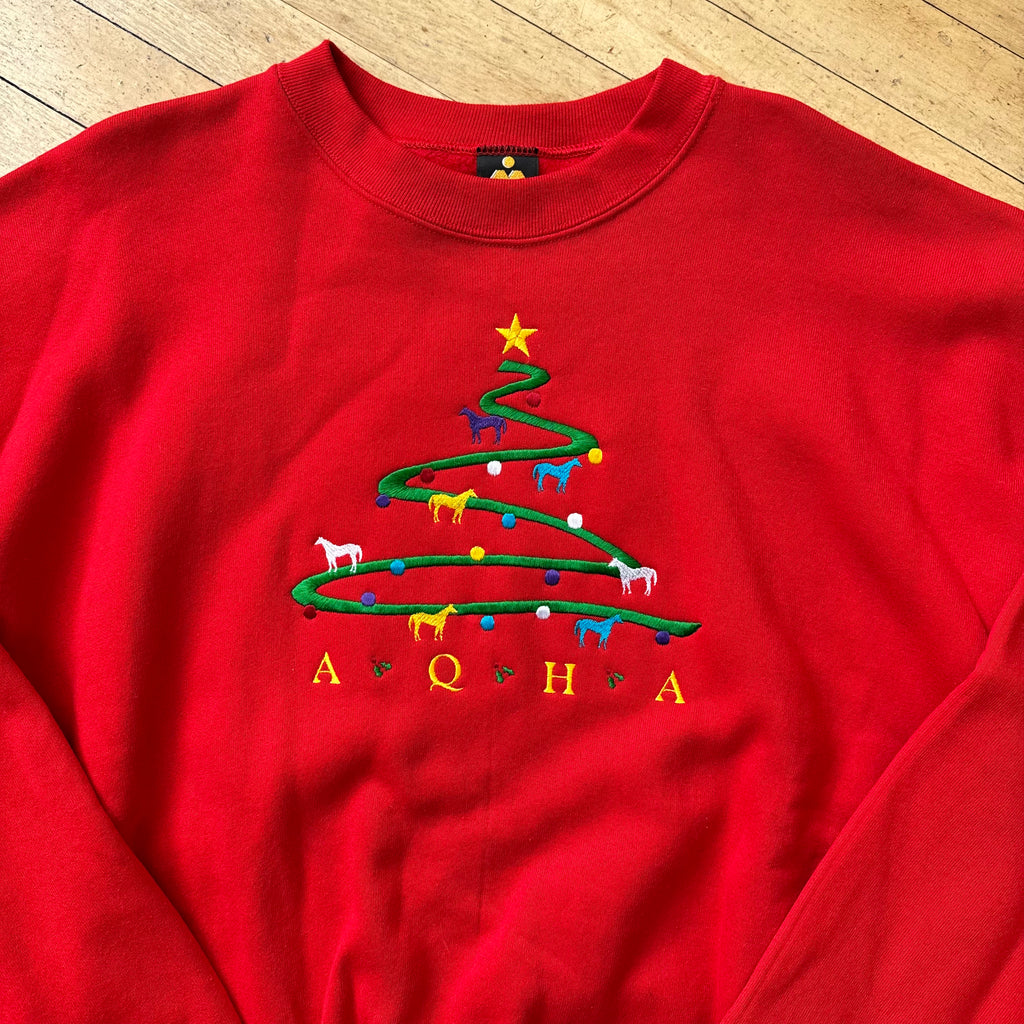 Vintage AQHA Christmas Tree Embroidered Crewneck Sz XL