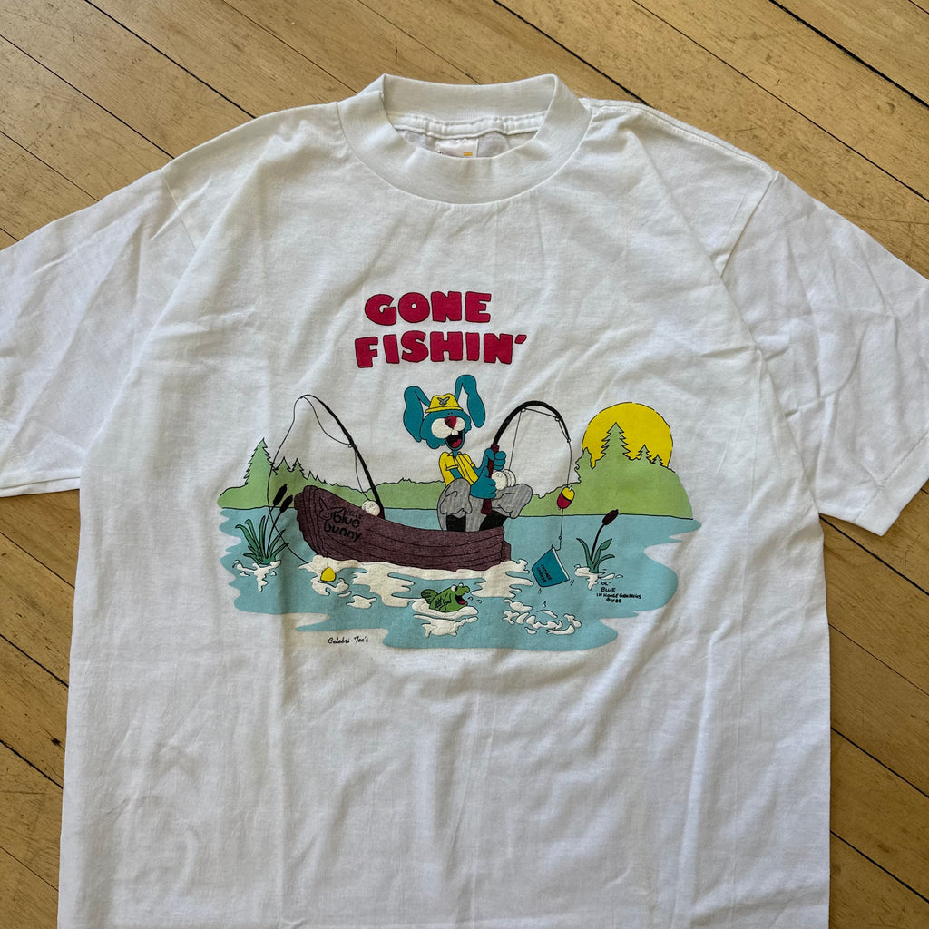 Vintage Blue Bunny Gone Fishing Ad T-shirt Sz M