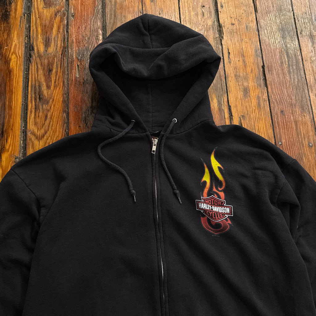 Y2K Harley Davidson Flame Zip-Up Jacket Sz L