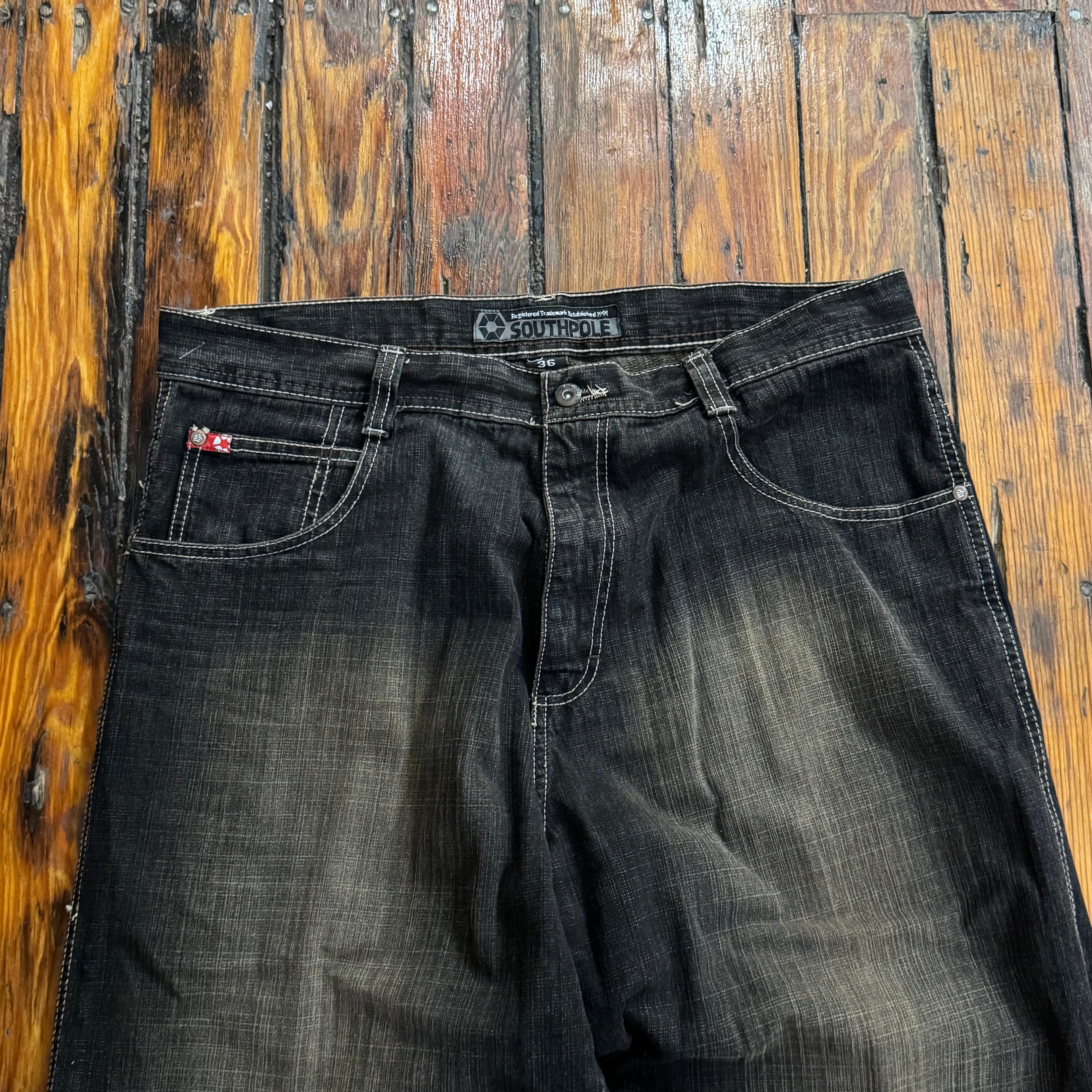 Y2K Faded Brown / Black SouthPole Denim Jeans Sz 36