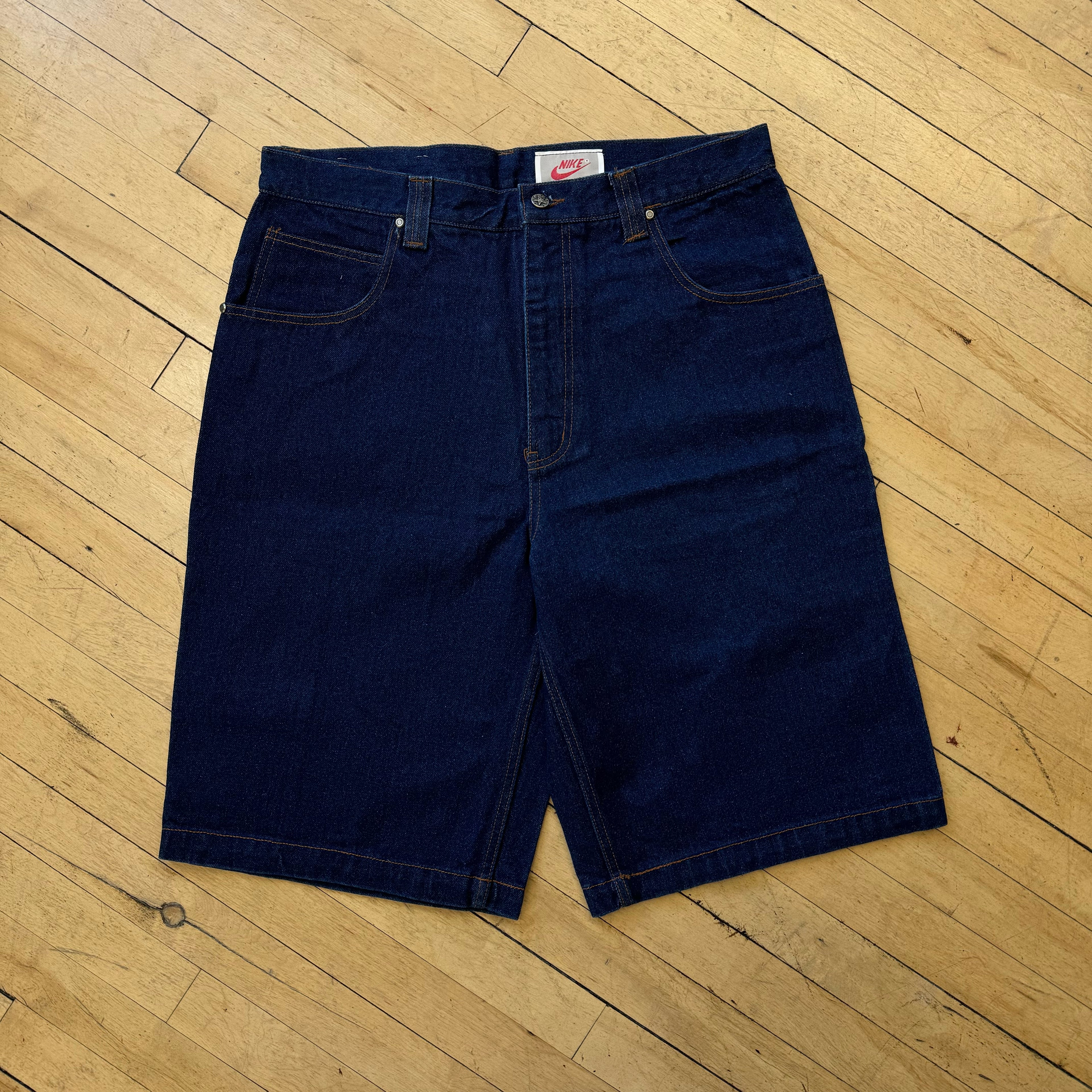 Vintage Bootleg Nike Swoosh by Jeans Denim Jorts Sz 36