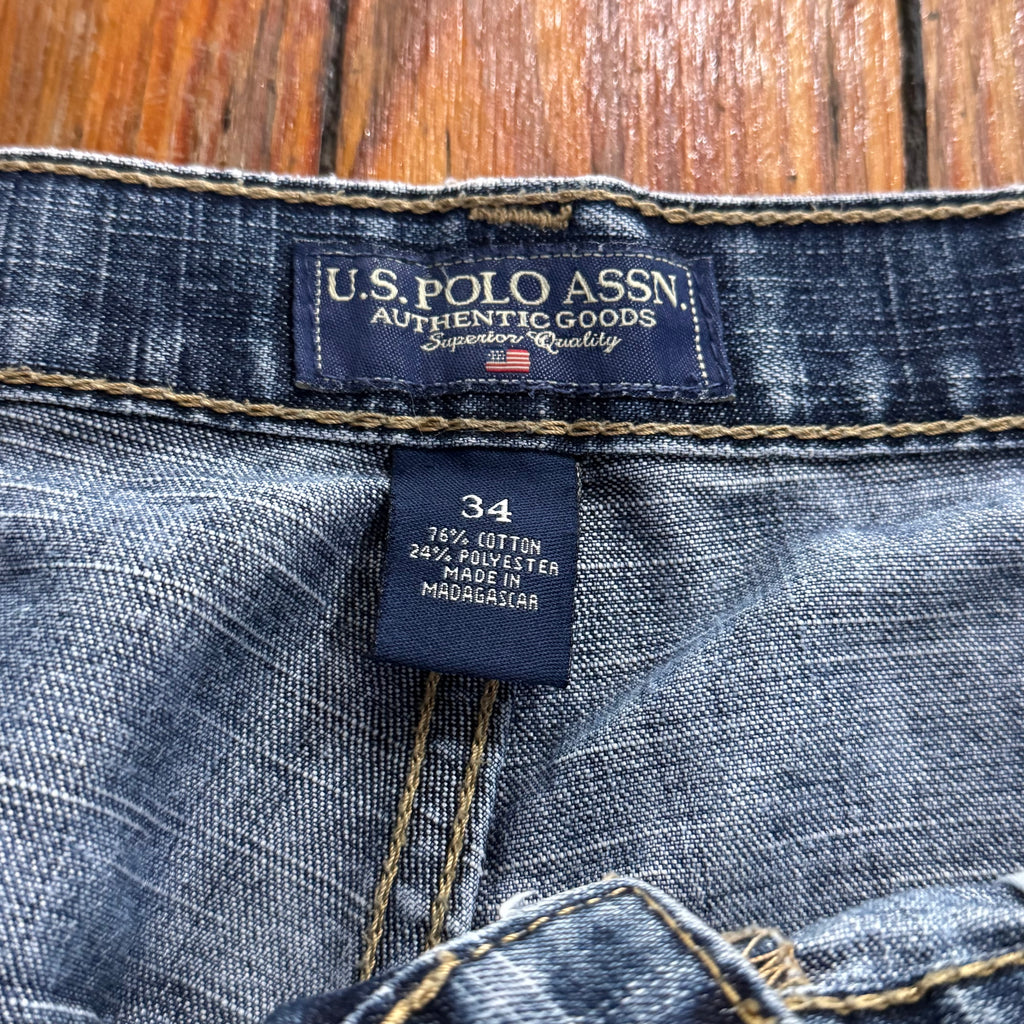 Y2K US Polo Assn Embroidered Denim Jean Shorts Sz 34