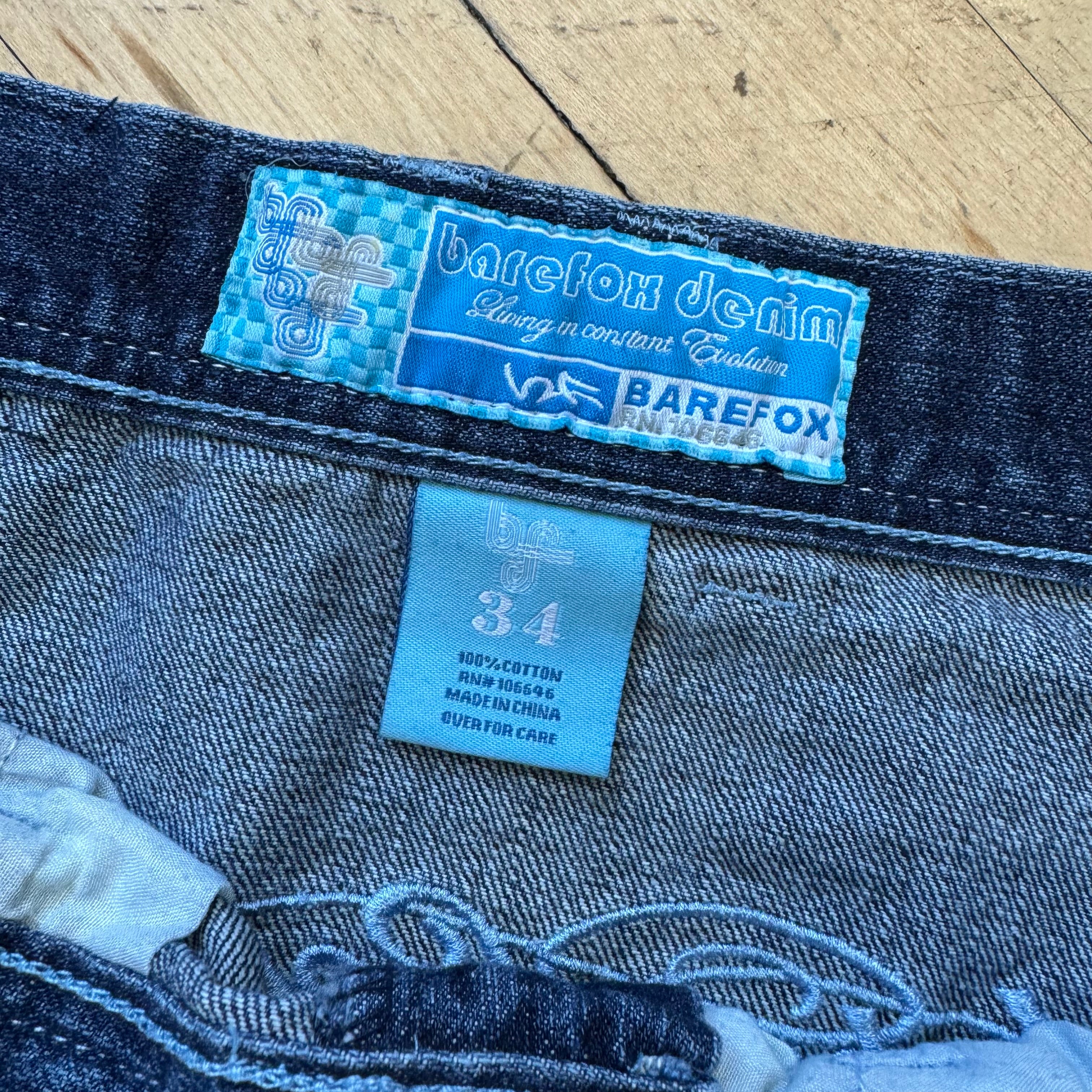 Y2K BareFox Embroidered Denim Jeans Sz 34