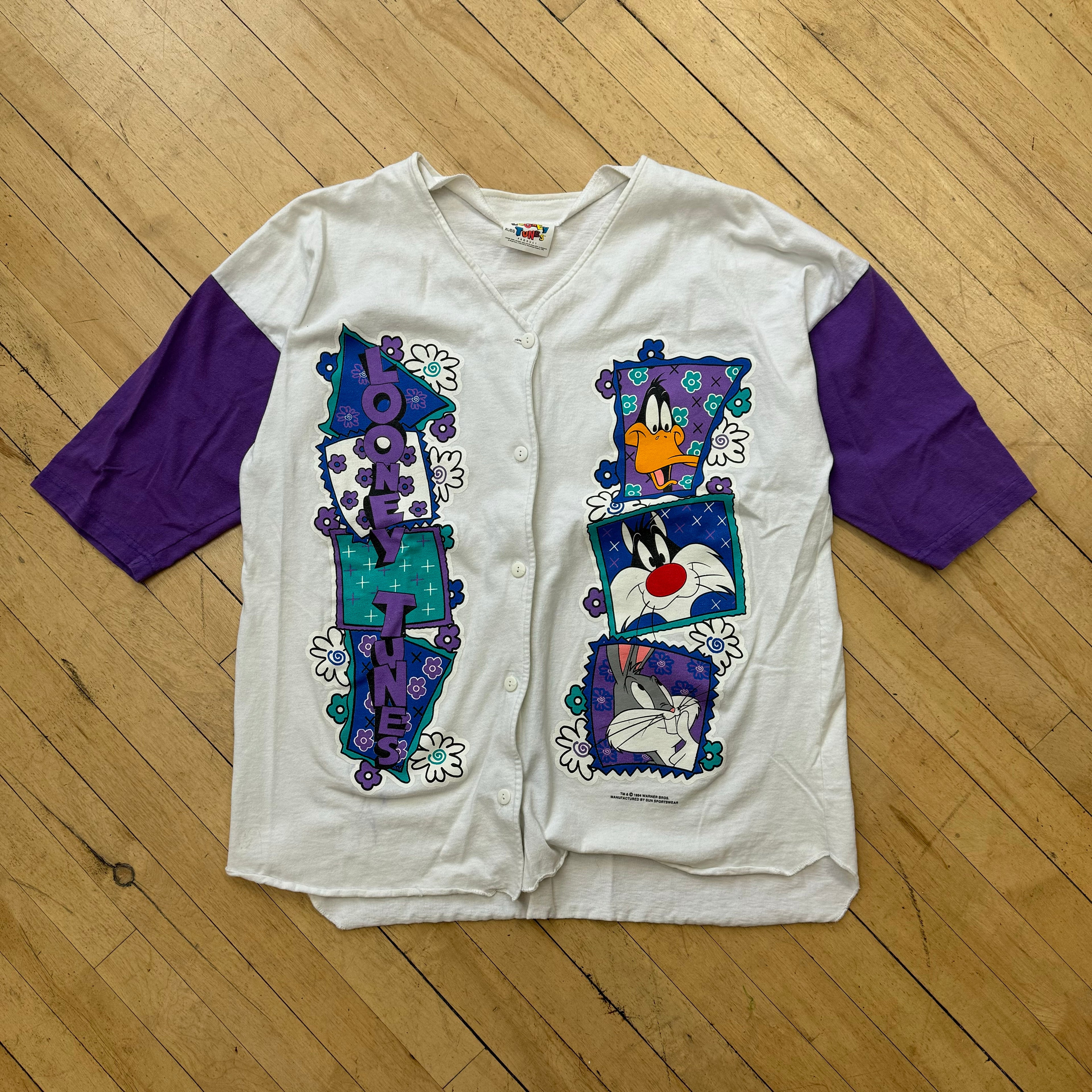 Vintage Looney Tunes Button Up Lounge T-shirt Sz XL