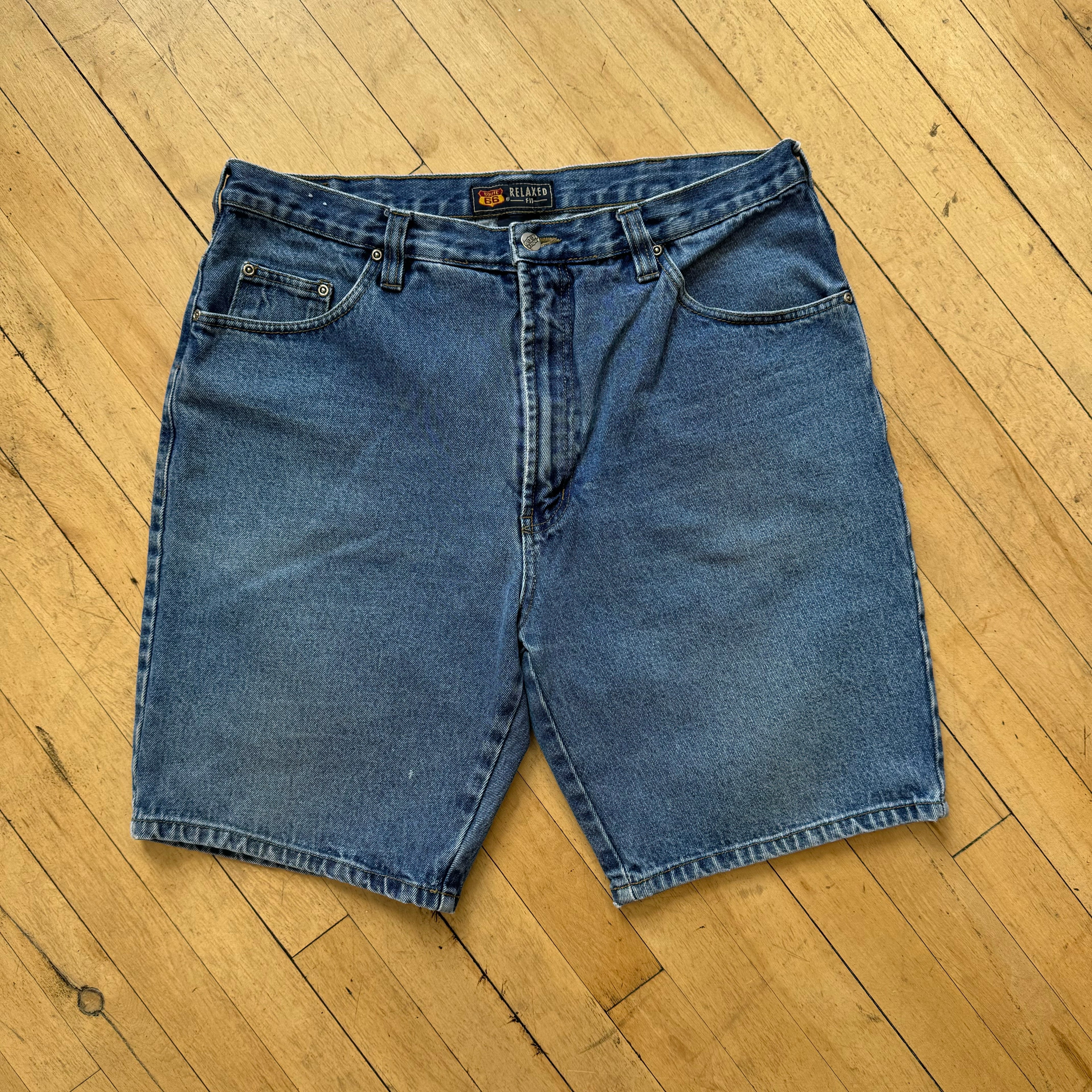 Vintage Route 66 Denim Jean Shorts Sz 38