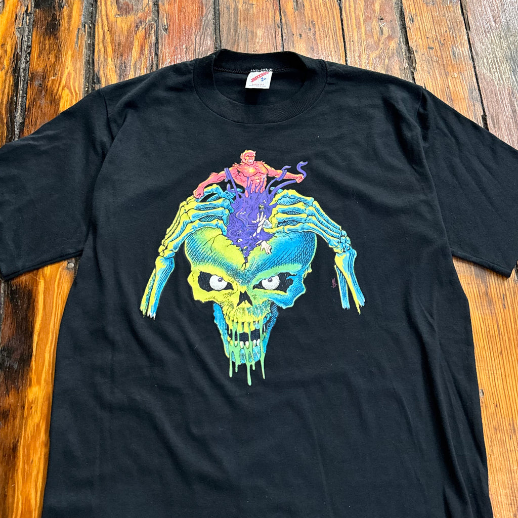 Vintage Neon Skull Graphic T-shirt Sz M